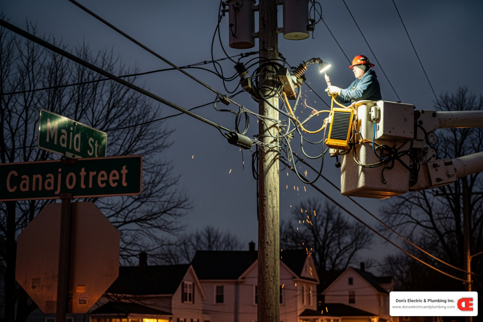 Infographic showing emergency electrical response steps: 1. Assess the danger level with icons for smoke, sparks, and burning smells. 2. Shut off power at the main breaker panel with a diagram of a typical residential electrical panel. 3. Keep family safe by evacuating if necessary. 4. Call a licensed emergency electrician immediately. 5. Do not attempt DIY repairs during an active emergency. Bottom section lists what constitutes an electrical emergency: visible sparks or arcs, burning odors from outlets or panels, repeatedly tripping breakers, smoke from electrical sources, power loss to part of your home, and buzzing or sizzling sounds from outlets or switches. - emergency electric repair in canajoharie, ny Infographic showing emergency electrical response steps: 1. Assess the danger level with icons for smoke, sparks, and burning smells. 2. Shut off power at the main breaker panel with a diagram of a typical residential electrical panel. 3. Keep family safe by evacuating if necessary. 4. Call a licensed emergency electrician immediately. 5. Do not attempt DIY repairs during an active emergency. Bottom section lists what constitutes an electrical emergency: visible sparks or arcs, burning odors from outlets or panels, repeatedly tripping breakers, smoke from electrical sources, power loss to part of your home, and buzzing or sizzling sounds from outlets or switches. - emergency electric repair in canajoharie, ny
