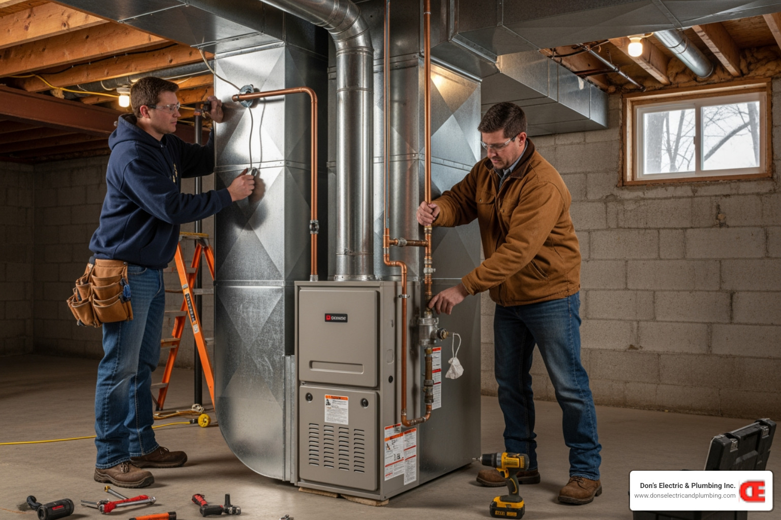 Infographic showing the key indicators that signal it's time for furnace replacement: furnace age over 15-20 years, frequent repair calls, rising monthly energy bills, uneven room temperatures throughout the home, strange noises like banging or rattling, visible rust or corrosion on the unit, and yellow pilot light flame instead of blue - furnace installation in canajoharie ny Infographic showing the key indicators that signal it's time for furnace replacement: furnace age over 15-20 years, frequent repair calls, rising monthly energy bills, uneven room temperatures throughout the home, strange noises like banging or rattling, visible rust or corrosion on the unit, and yellow pilot light flame instead of blue - furnace installation in canajoharie ny