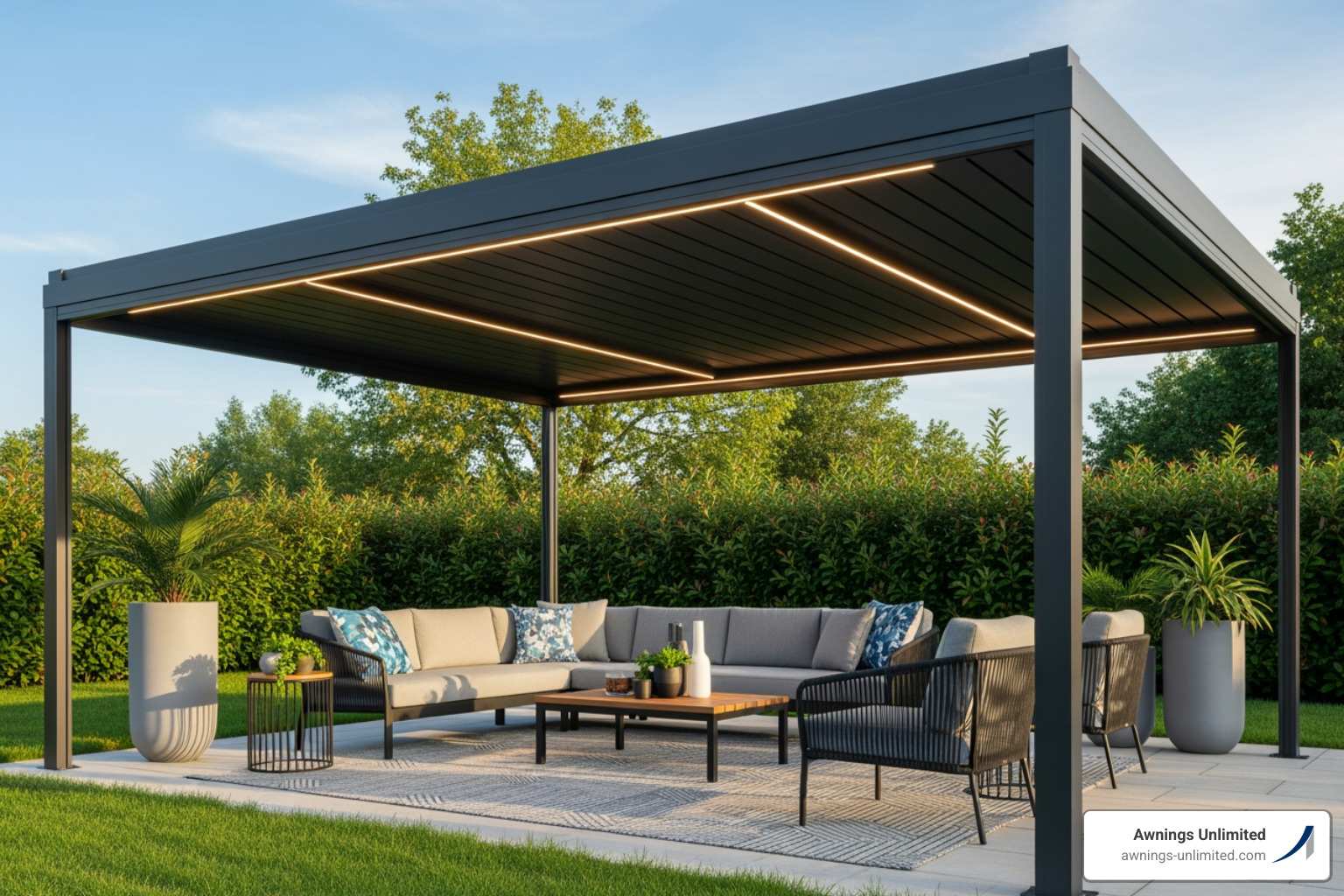 Sleek, modern aluminum patio cover - 20 ft patio cover Sleek, modern aluminum patio cover - 20 ft patio cover