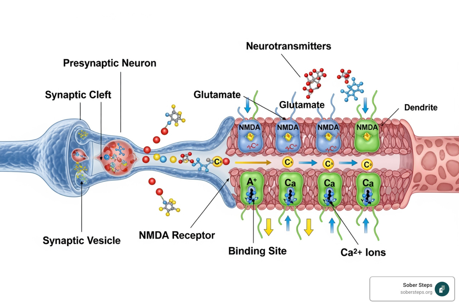 synapse with NMDA receptors - ketamine addiction therapy