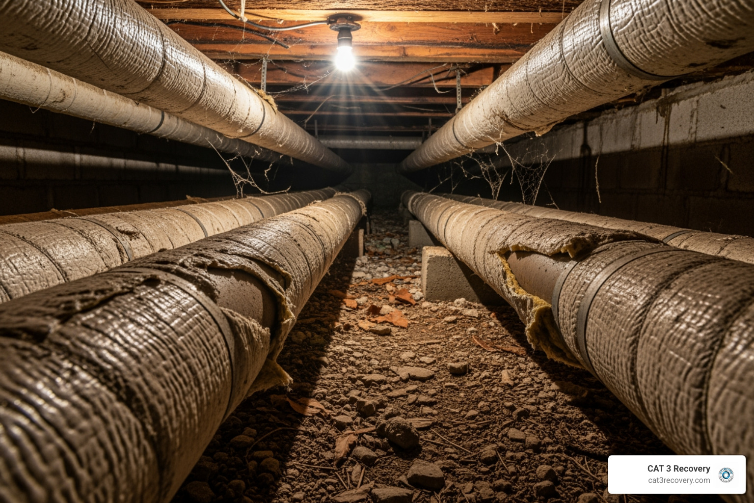 Insulated pipes in a crawlspace - water pipe burst in house what to do