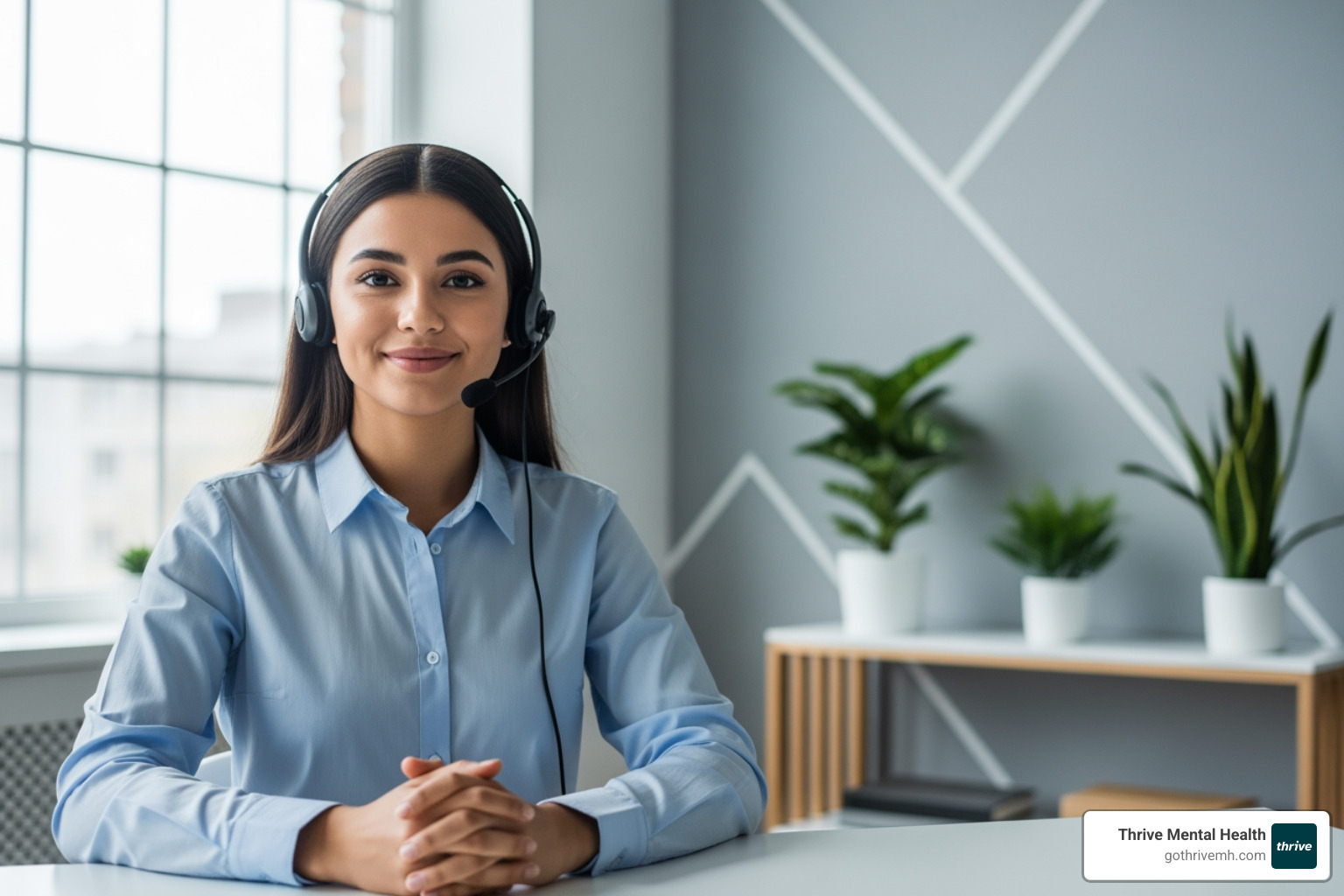 person with a headset looking calm and focused, representing a crisis counselor - mental health crisis support services person with a headset looking calm and focused, representing a crisis counselor - mental health crisis support services