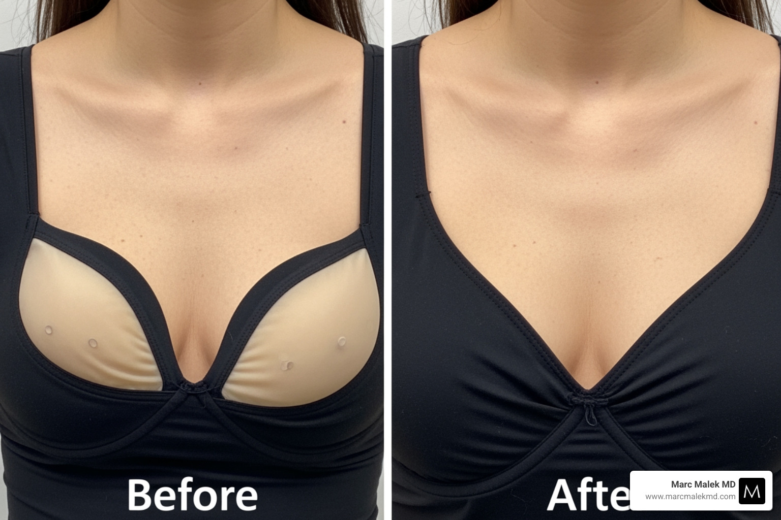 image of before-and-after explant with a breast lift showing improved breast contour - Silicone implant removal image of before-and-after explant with a breast lift showing improved breast contour - Silicone implant removal