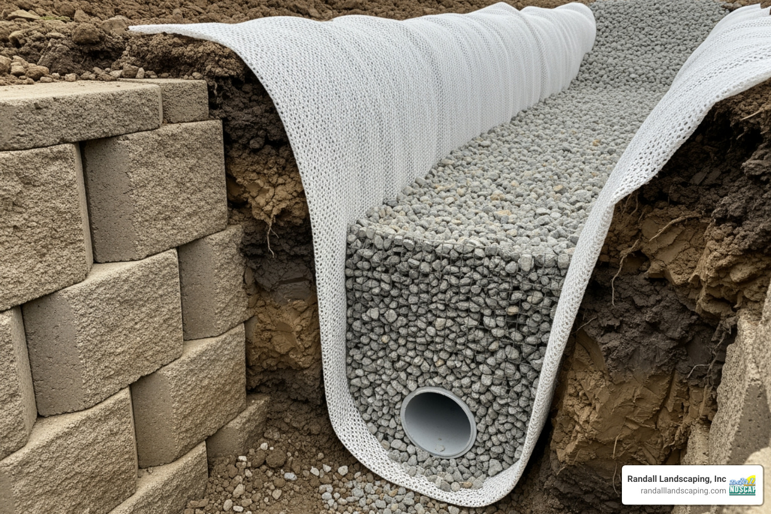 properly installed French drain system behind a retaining wall - retaining wall crack repair