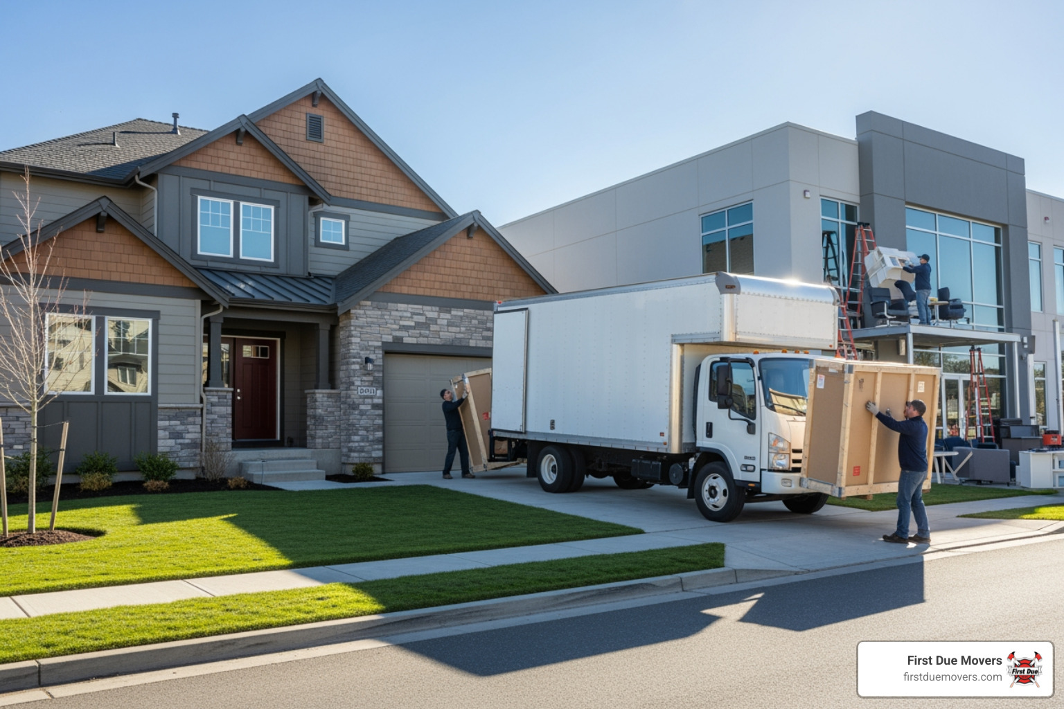 Infographic showing the complete moving process: Step 1 Free Quote and Assessment, Step 2 Professional Packing with Quality Materials, Step 3 Safe Loading and Transportation, Step 4 Careful Unloading at Destination, Step 5 Installation and Setup Service - "I'm looking for a service that does both residential and commercial moving installation in Preston, WA." Infographic showing the complete moving process: Step 1 Free Quote and Assessment, Step 2 Professional Packing with Quality Materials, Step 3 Safe Loading and Transportation, Step 4 Careful Unloading at Destination, Step 5 Installation and Setup Service - "I'm looking for a service that does both residential and commercial moving installation in Preston, WA."