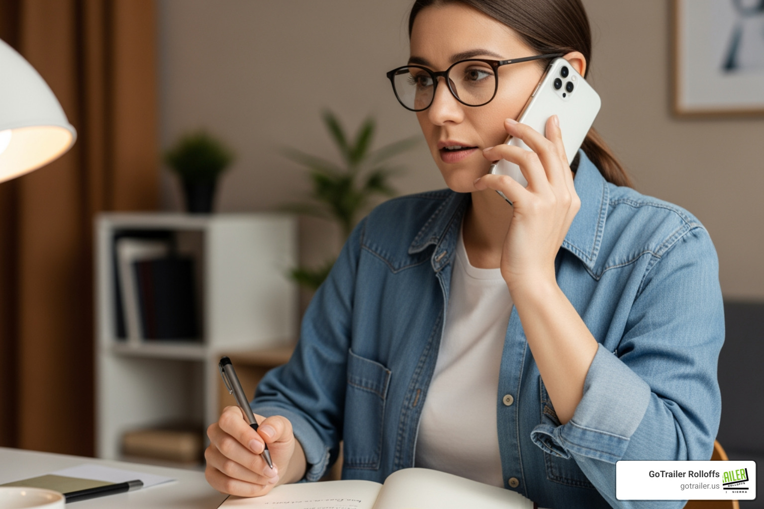 person on the phone scheduling a GoTrailer Rolloffs dumpster delivery - dumpster rental fort huachuca person on the phone scheduling a GoTrailer Rolloffs dumpster delivery - dumpster rental fort huachuca