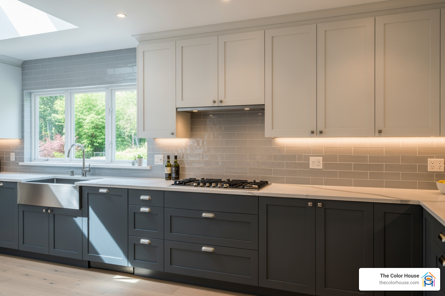 stylish two-tone kitchen cabinets, with dark lower cabinets and light upper cabinets - Paint for kitchen