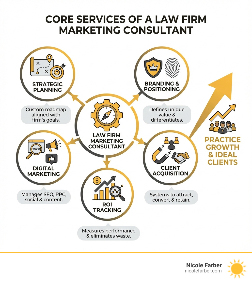 infographic explaining the core services of a law firm marketing consultant - law firm marketing consultant infographic 