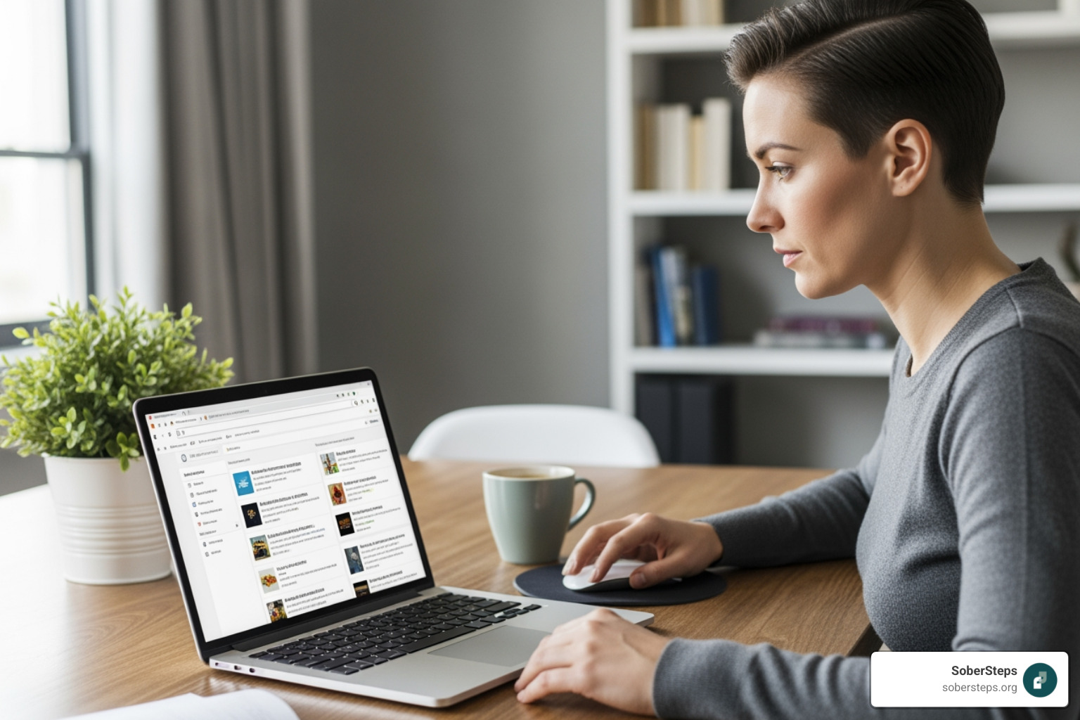 of a person using a laptop to search for treatment options - find addiction treatment