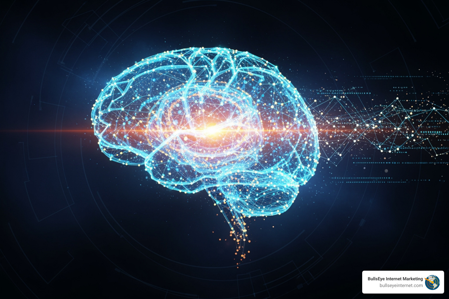 Image of a brain with interconnected nodes representing NLP, ML, and LLMs - AI search expert