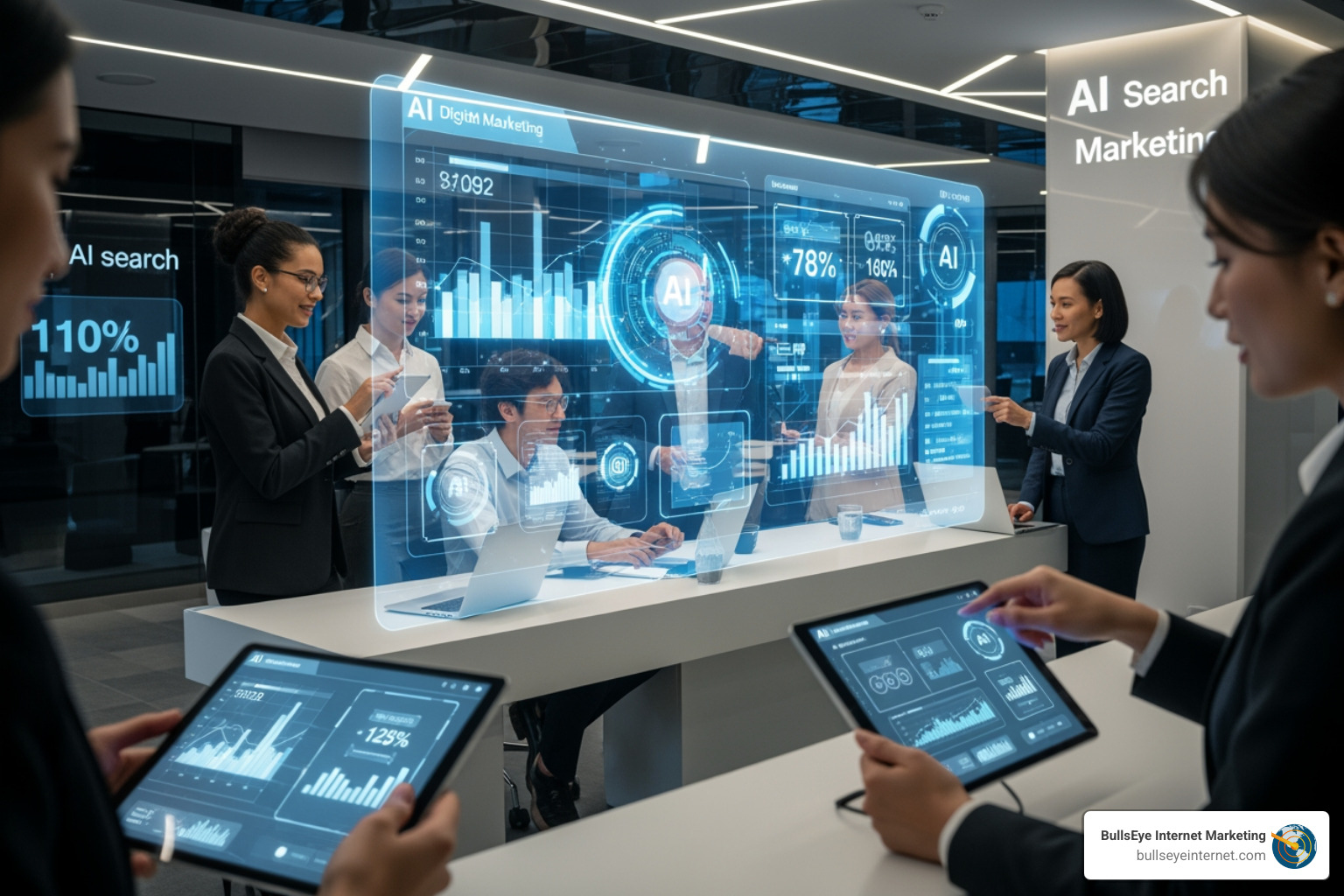 A person evaluating different agency profiles on a screen, with various metrics and features highlighted. - AI search marketing agency A person evaluating different agency profiles on a screen, with various metrics and features highlighted. - AI search marketing agency