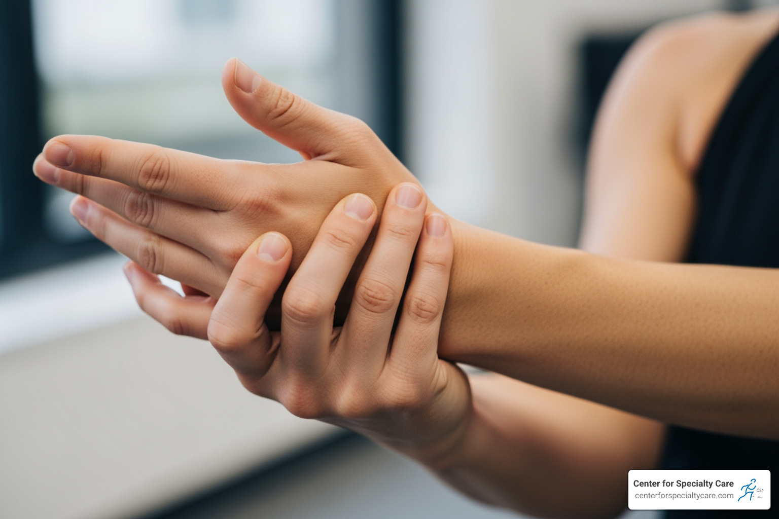 person doing a gentle wrist stretch - Tendonitis heat therapy