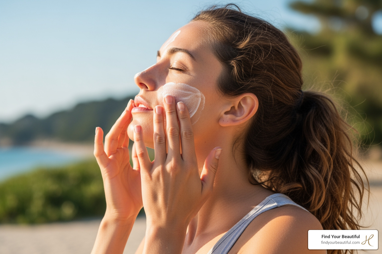 woman applying high-quality sunscreen to her face and neck - how long does a facelift last