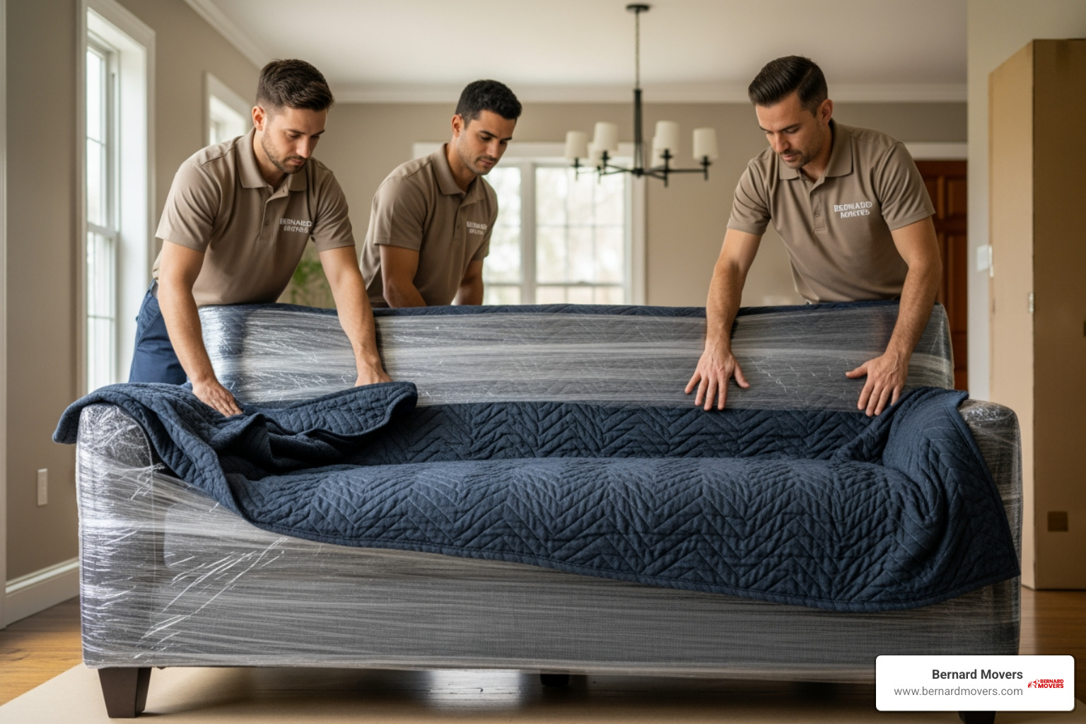 Bernard Movers’ professional team carefully wrapping a piece of furniture - movers Melrose Park IL Bernard Movers’ professional team carefully wrapping a piece of furniture - movers Melrose Park IL