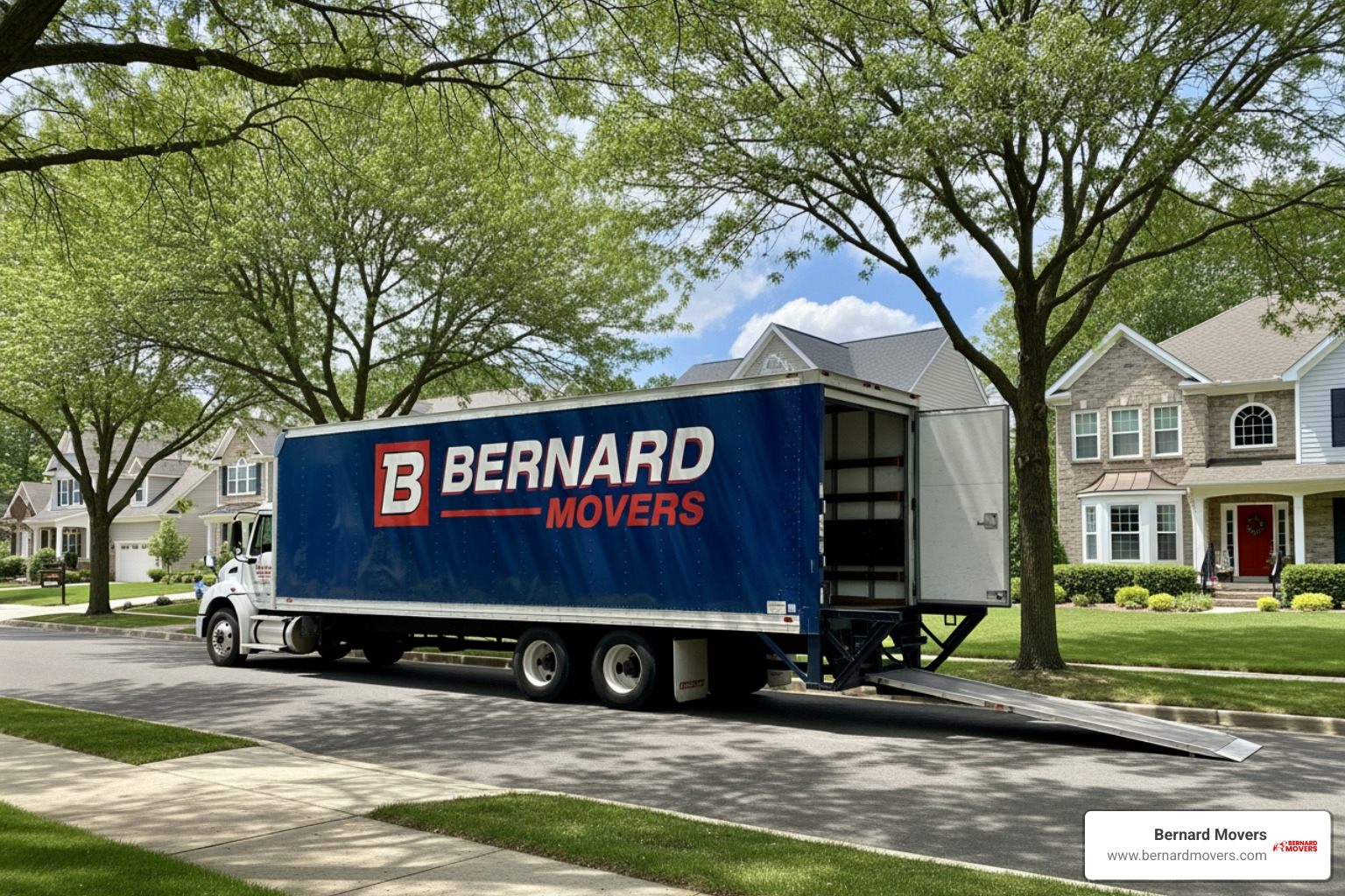 Bernard Movers truck on a suburban street - movers Melrose Park IL Bernard Movers truck on a suburban street - movers Melrose Park IL