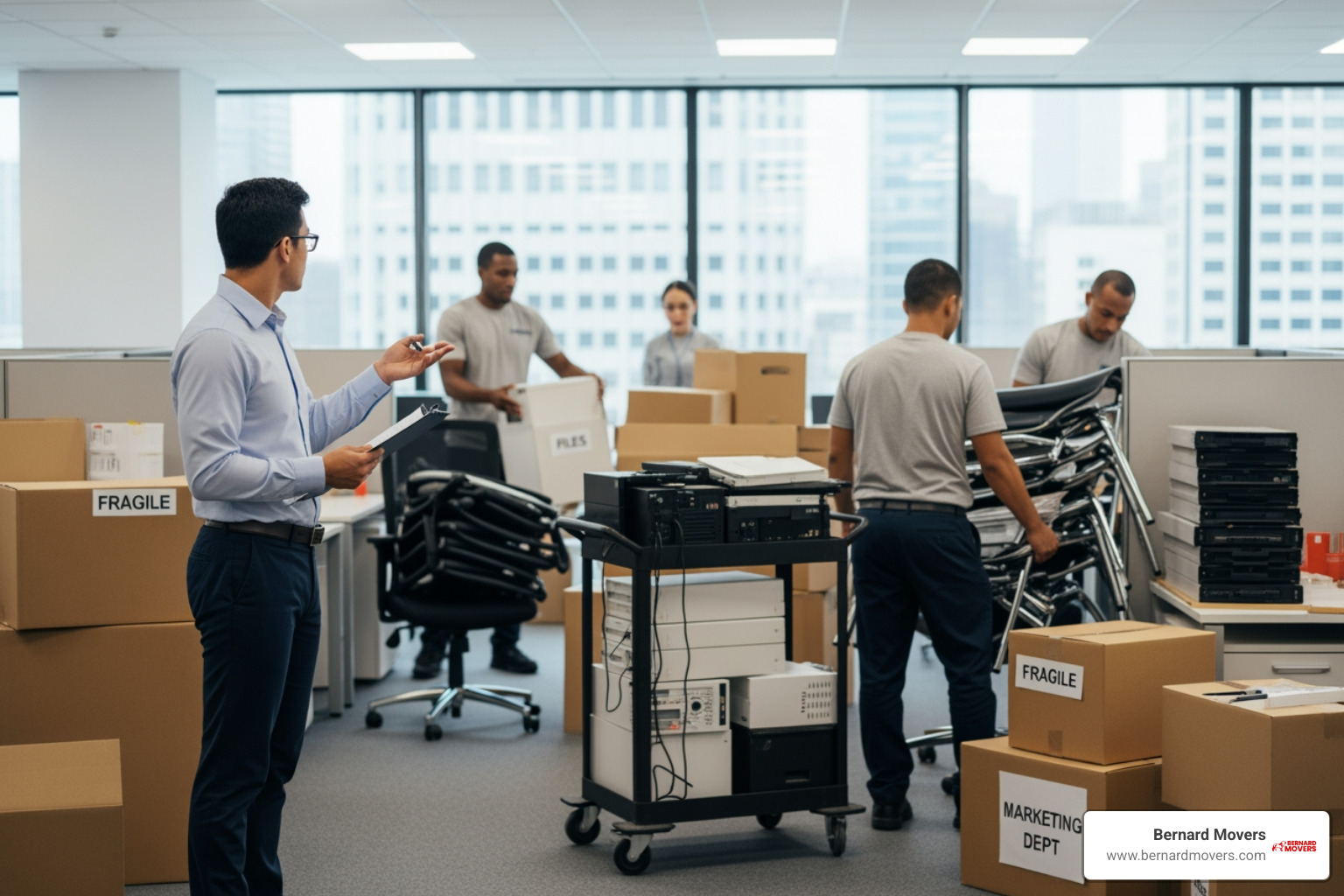 project manager with a clipboard overseeing a move - Corporate movers near me project manager with a clipboard overseeing a move - Corporate movers near me
