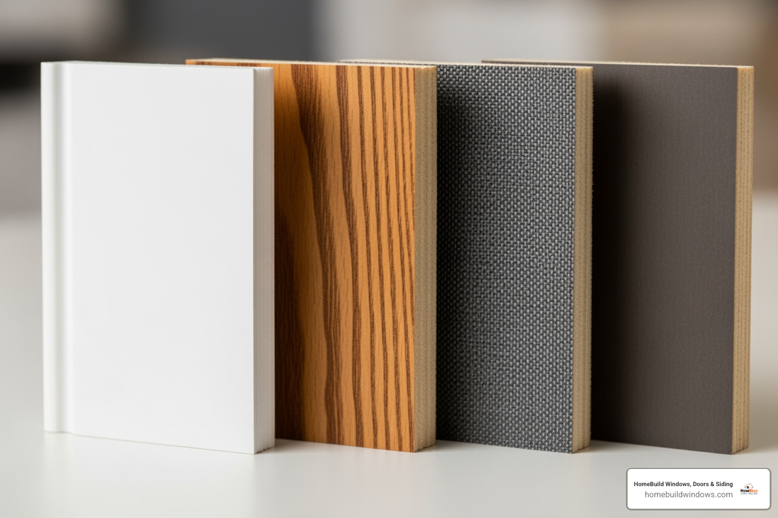 window material swatch showing vinyl, wood, and fiberglass - window replacement des plaines