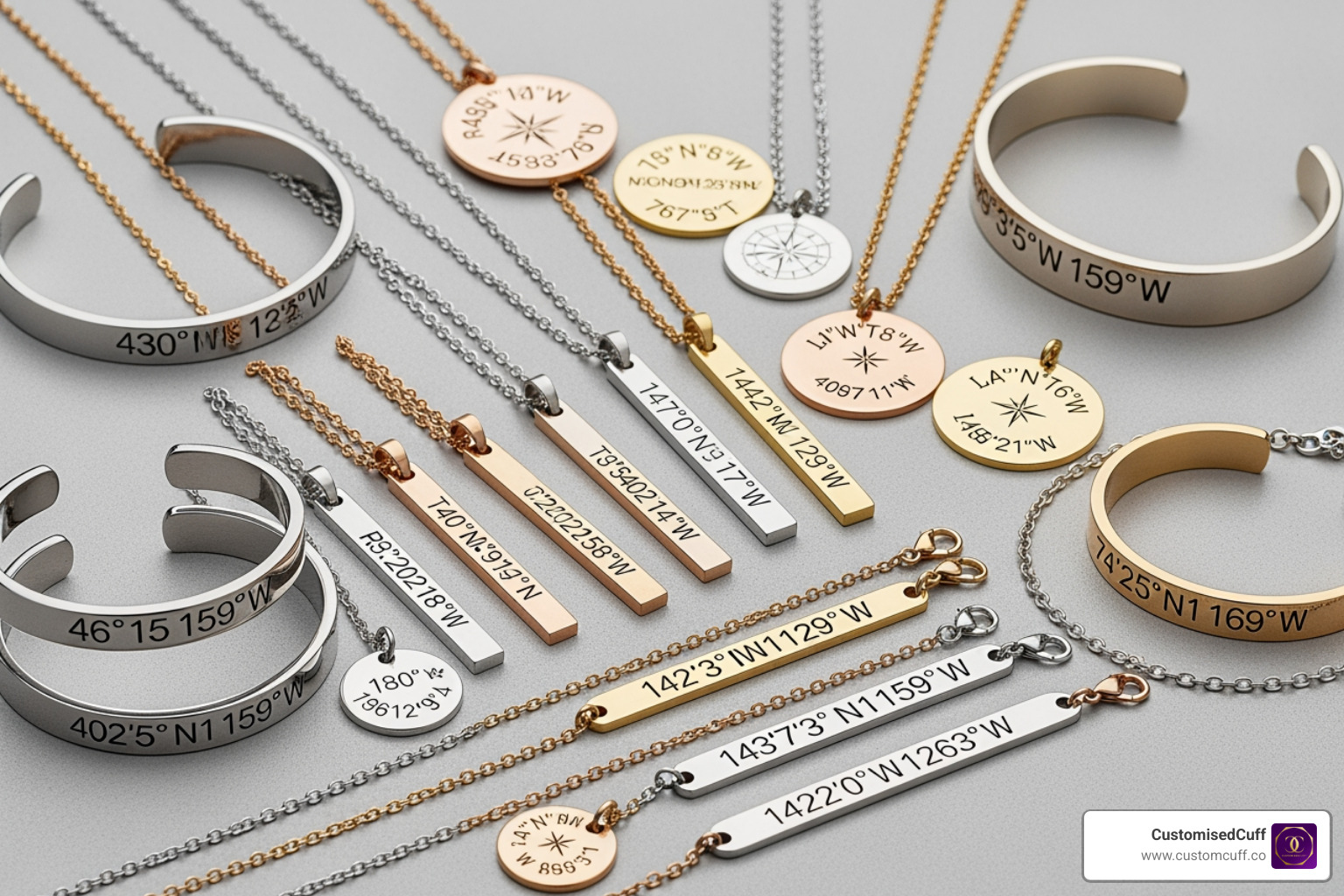 collection of different coordinates jewelry types - personalized coordinates jewelry