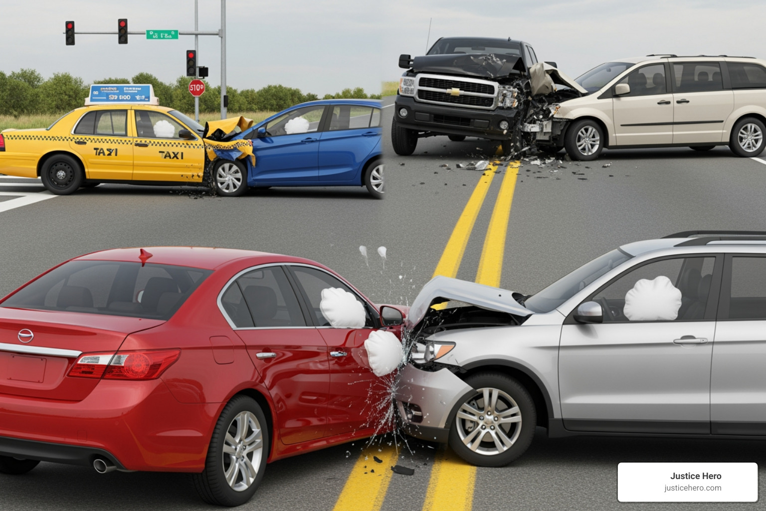 Common car accident types: rear-end, t-bone, head-on collisions - injury claim car crash