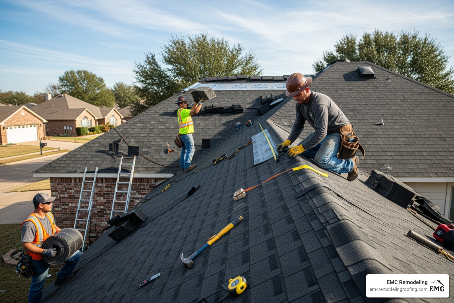 Friendly roofer shaking hands with a happy homeowner - roofing company belton tx
