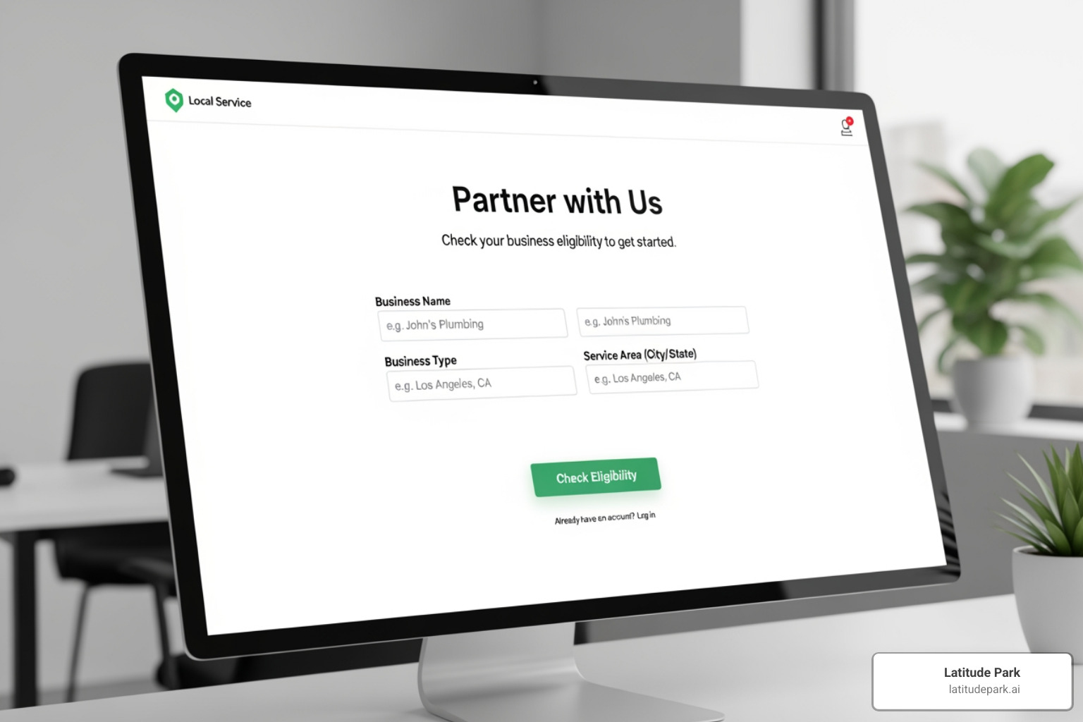 Local Service Ads sign-up page showing eligibility check fields - local service google ads