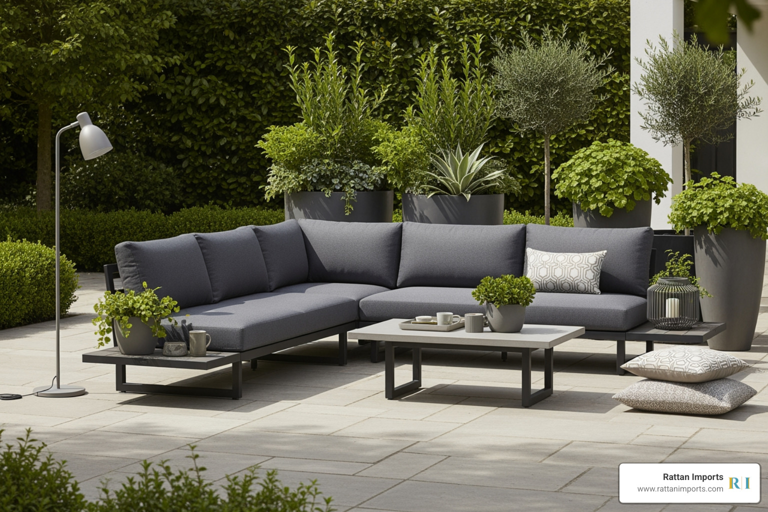Mayfair sectional on a modern patio - South Sea Rattan sofa
