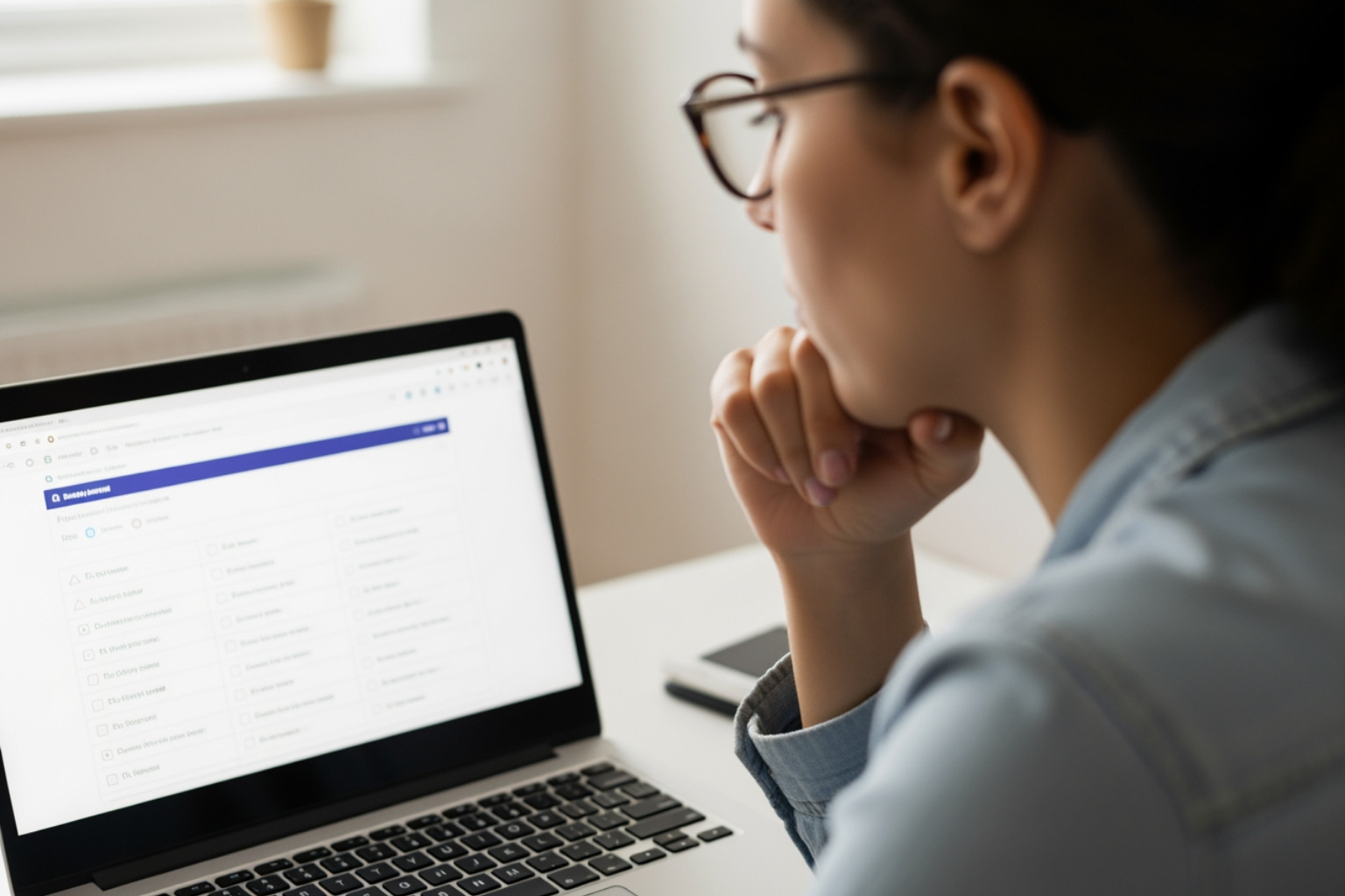 A person looking at an online emotional dysregulation quiz on a laptop screen, with a thoughtful expression. - emotional dysregulation test A person looking at an online emotional dysregulation quiz on a laptop screen, with a thoughtful expression. - emotional dysregulation test