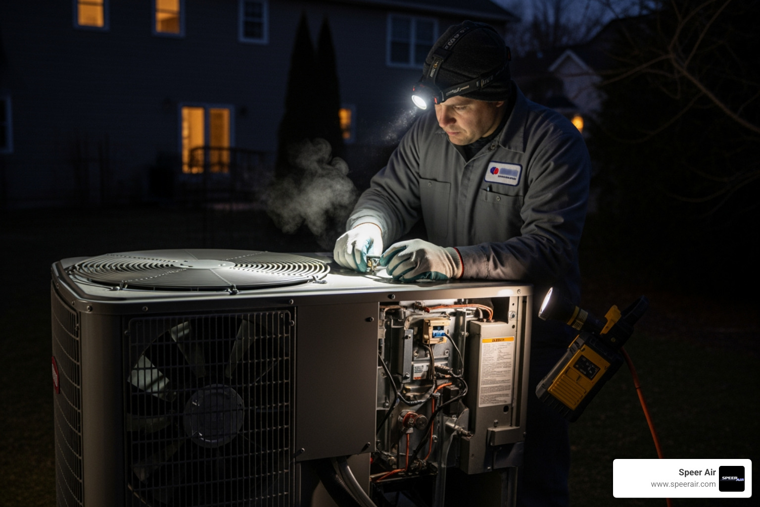 Infographic showing emergency heat pump service process: 1. Recognize warning signs (strange noises, no heating/cooling, burning smell), 2. Call 24/7 service provider, 3. Technician dispatched immediately, 4. System diagnosis and safety check, 5. Repair or temporary solution provided, 6. Follow-up maintenance scheduled - 24 hour heat pump maintenance in bergen county, nj Infographic showing emergency heat pump service process: 1. Recognize warning signs (strange noises, no heating/cooling, burning smell), 2. Call 24/7 service provider, 3. Technician dispatched immediately, 4. System diagnosis and safety check, 5. Repair or temporary solution provided, 6. Follow-up maintenance scheduled - 24 hour heat pump maintenance in bergen county, nj