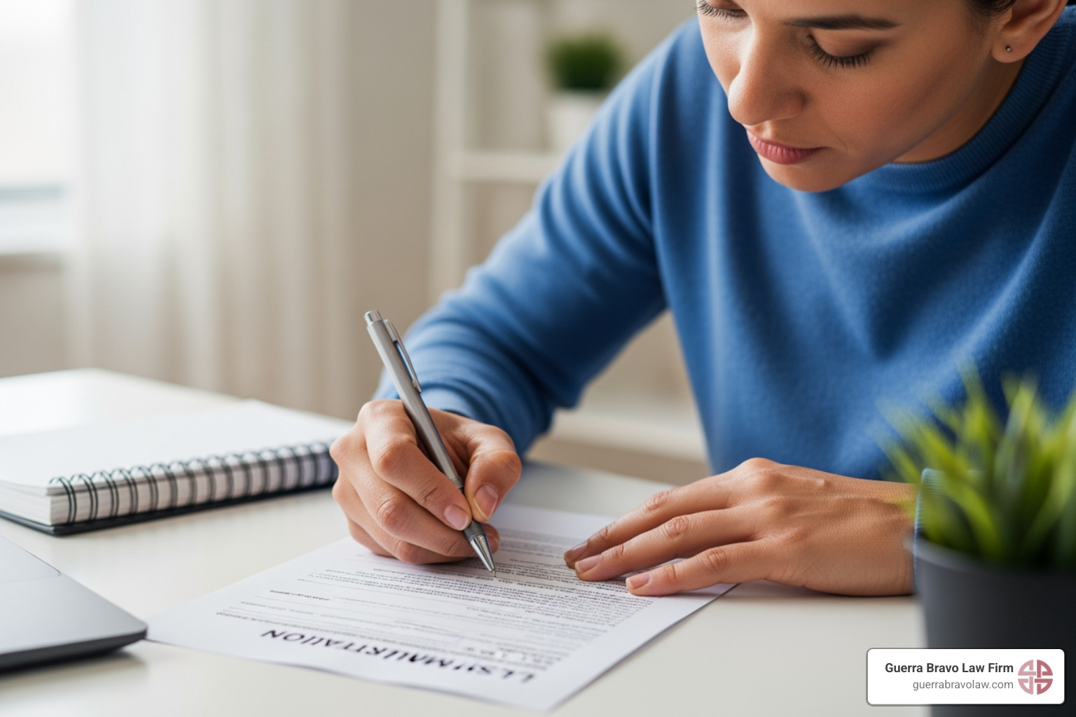 persona llenando el Formulario I-589 - Asilo por persecucion