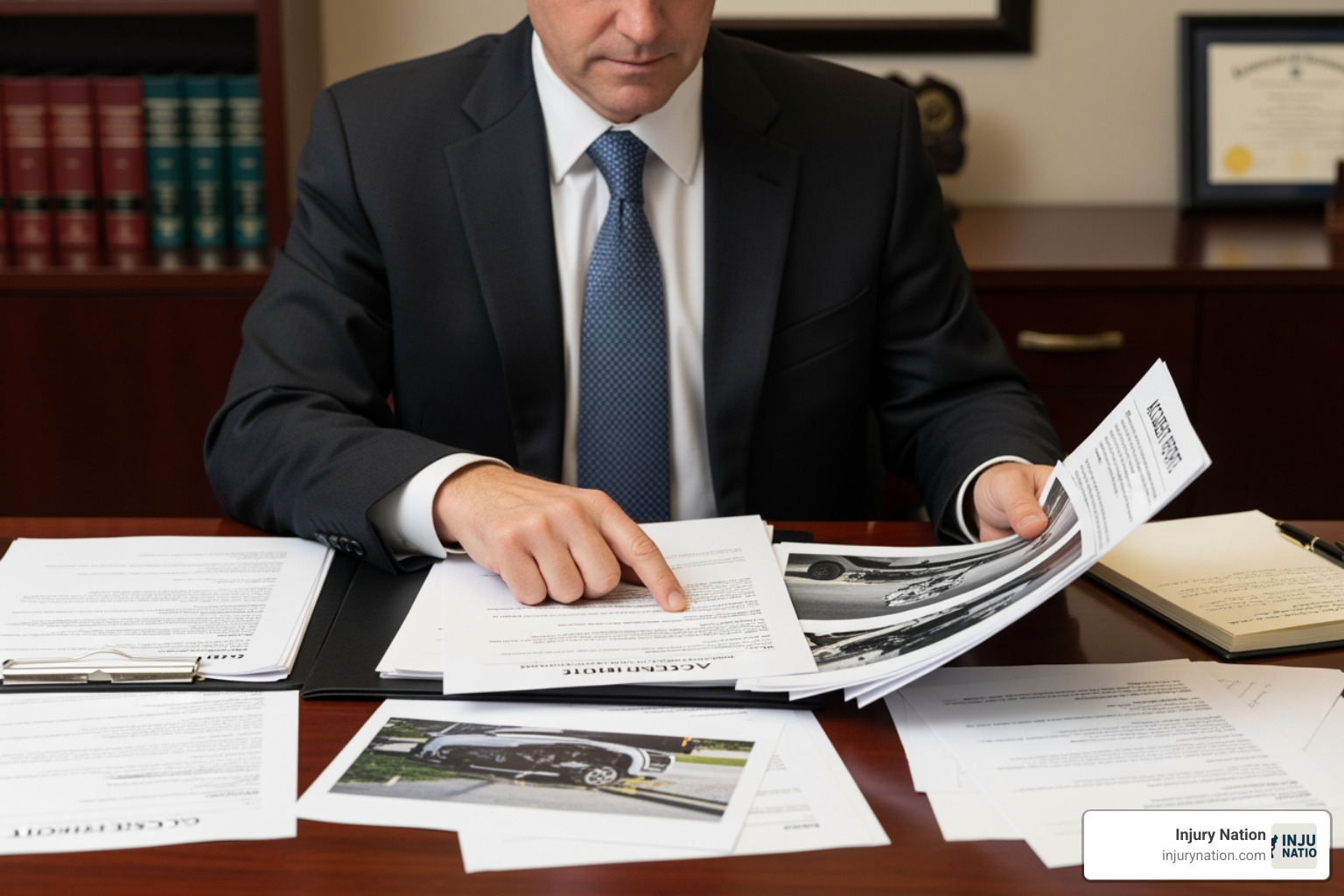 lawyer examining evidence like accident reports and photos - how can a wrongful death lawyer help