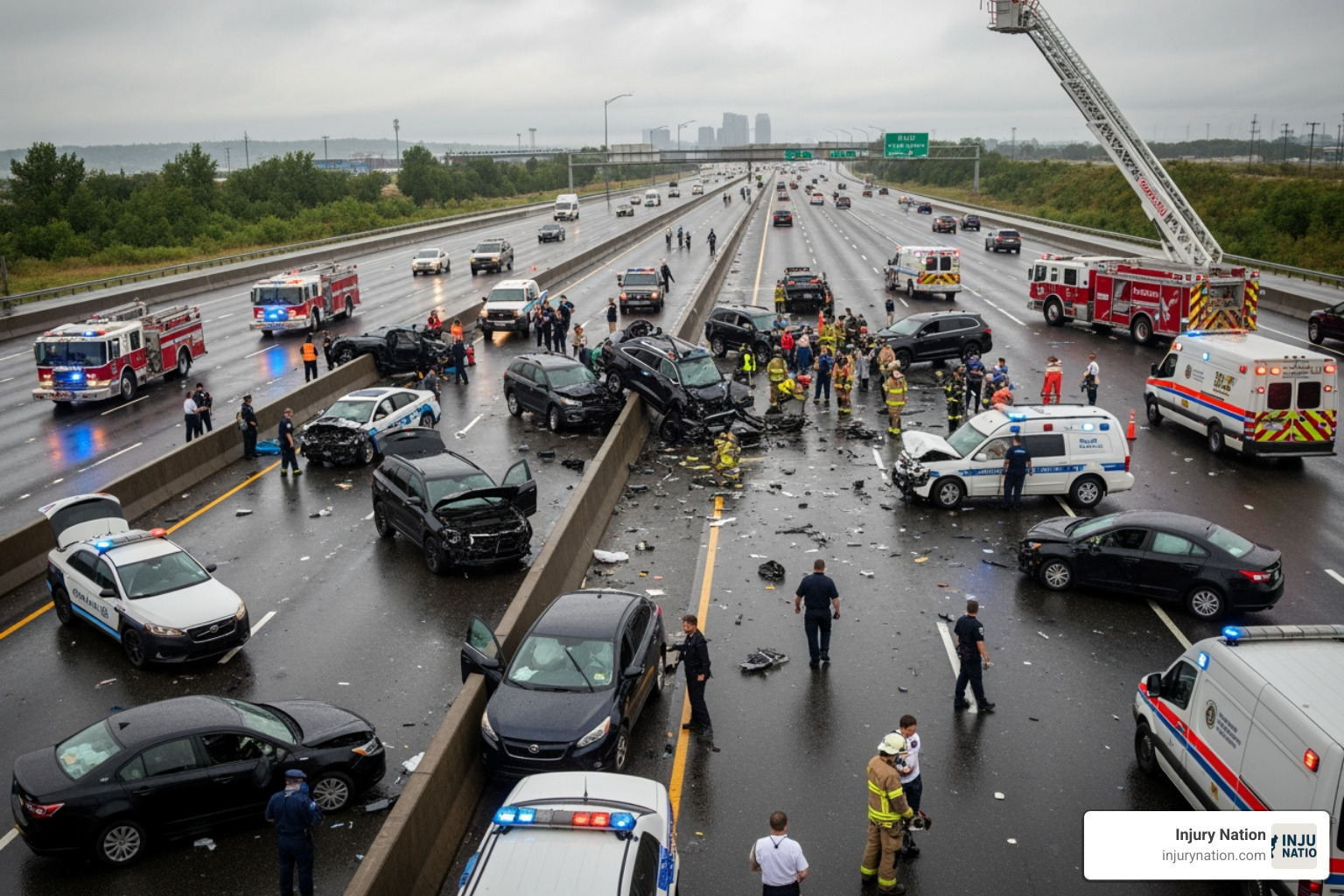 multi-car accident scene - Paralysis injury lawsuit