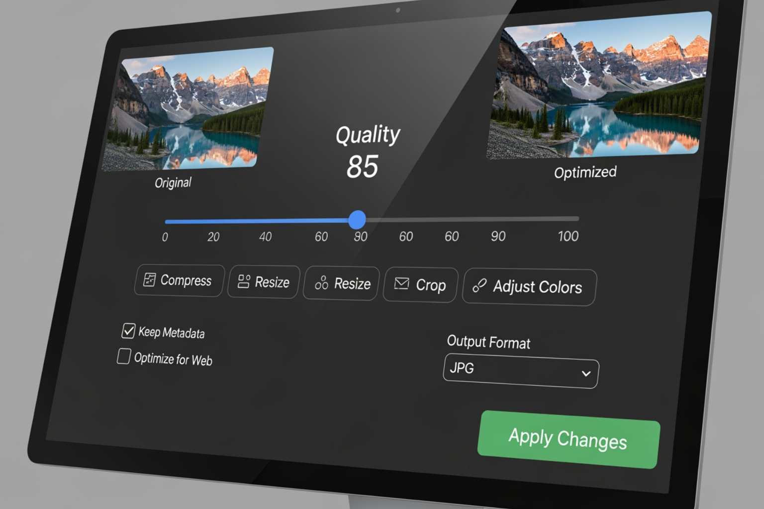 image of a user-friendly tool interface with a quality slider - image optimization tools