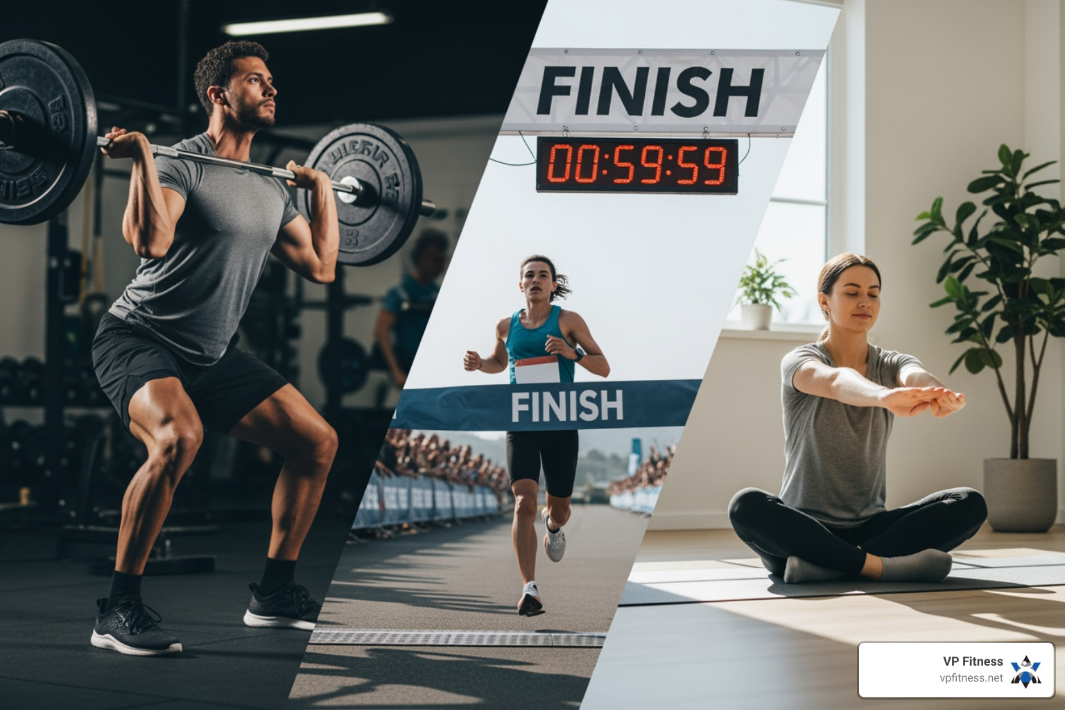collage of people achieving different goals: lifting a weight, crossing a finish line, stretching comfortably - personal trainer Providence collage of people achieving different goals: lifting a weight, crossing a finish line, stretching comfortably - personal trainer Providence