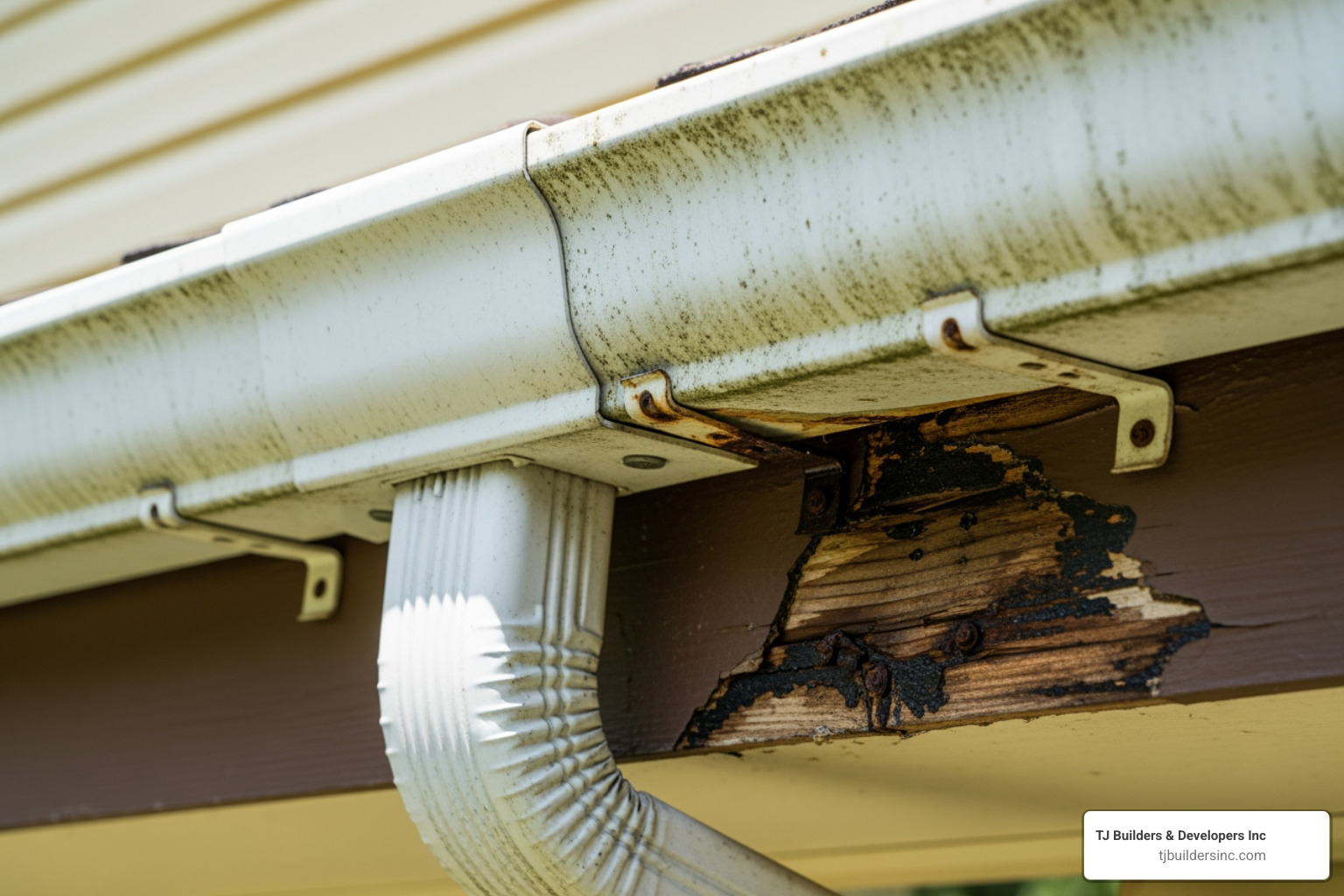 Image of a sagging gutter pulling away from the fascia board - Lakewood gutter replacement