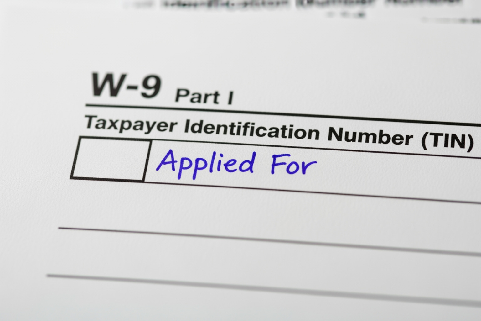 showing the TIN section of a W-9 with "Applied For" written in the box - how to fill out a w9 as a student showing the TIN section of a W-9 with "Applied For" written in the box - how to fill out a w9 as a student