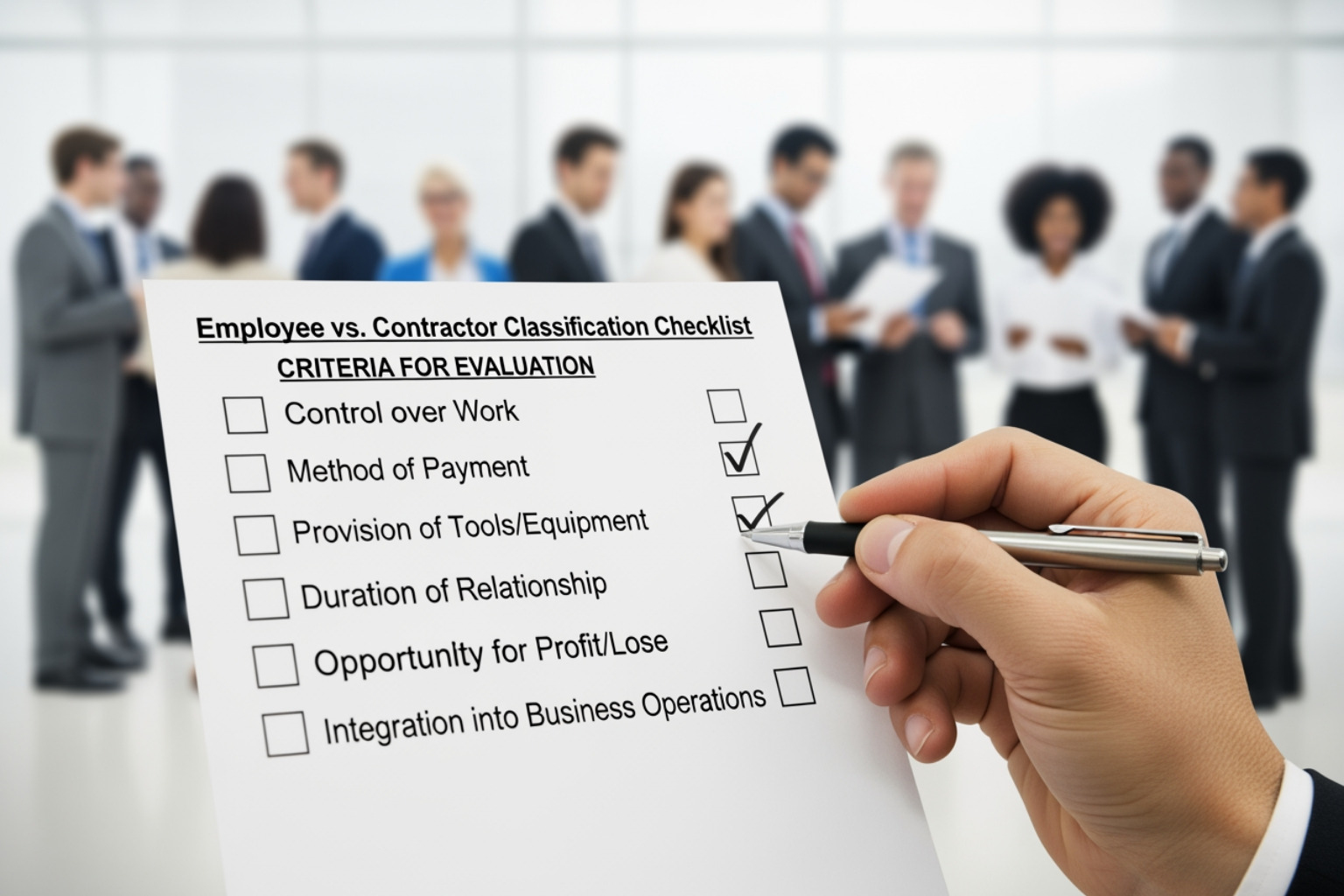 Lista de verificación para la clasificación de trabajadores: formulario del IRS sobre trabajo por contrato