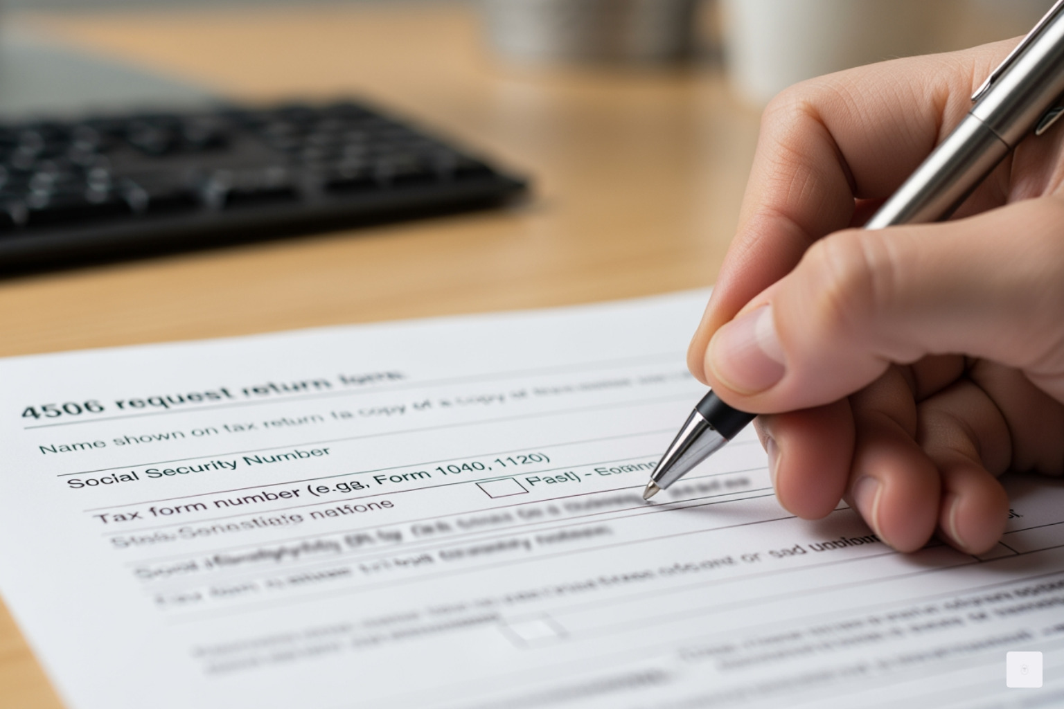 Top section of IRS Form 4506 - 4506 request for copy of tax return