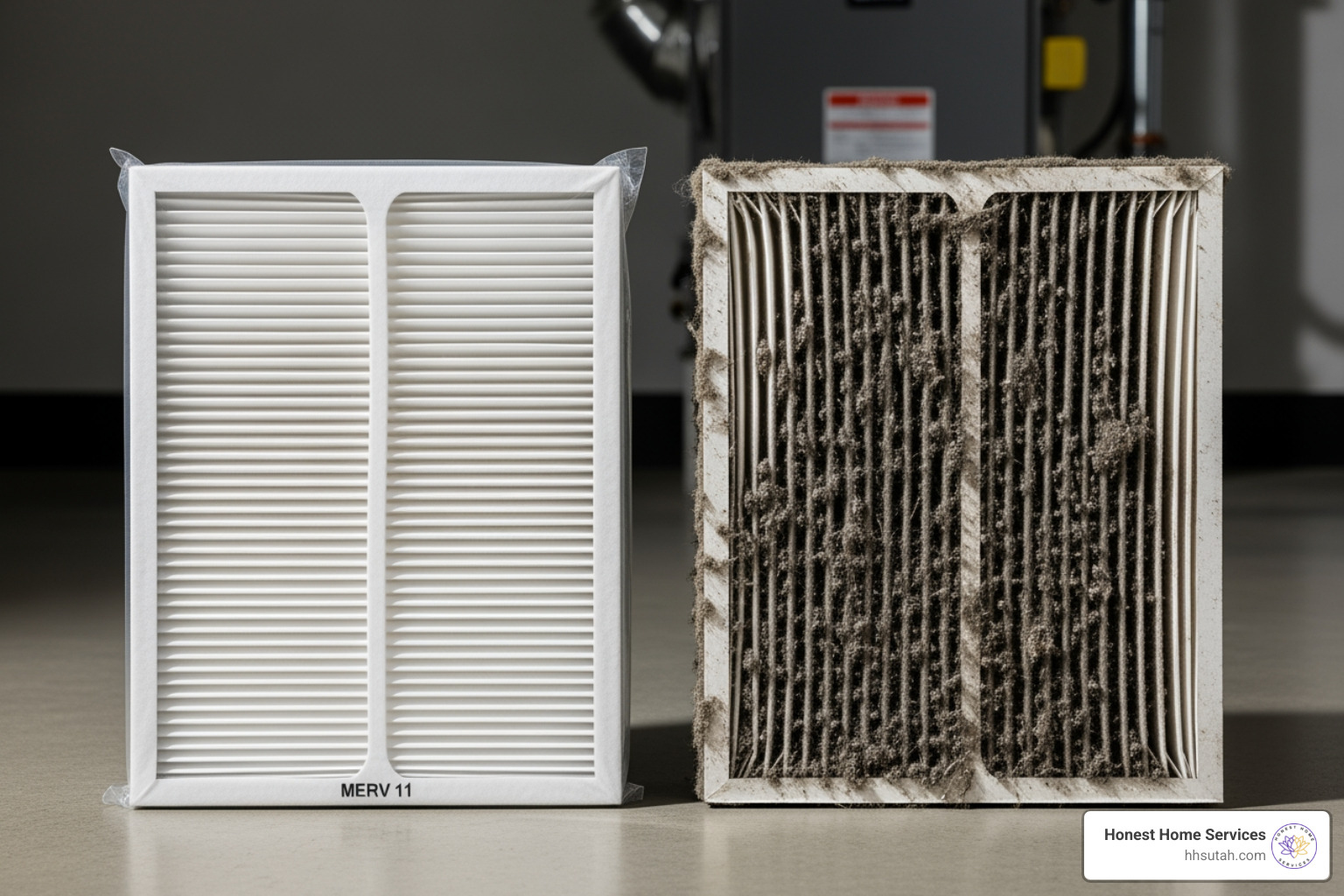 clean vs. dirty furnace filter - furnace blowing cold air clean vs. dirty furnace filter - furnace blowing cold air