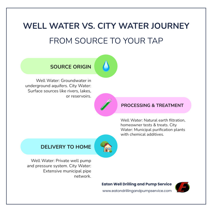 Infographic comparing pros and cons of well water vs. city water - pros and cons of well water infographic infographic-line-3-steps-colors