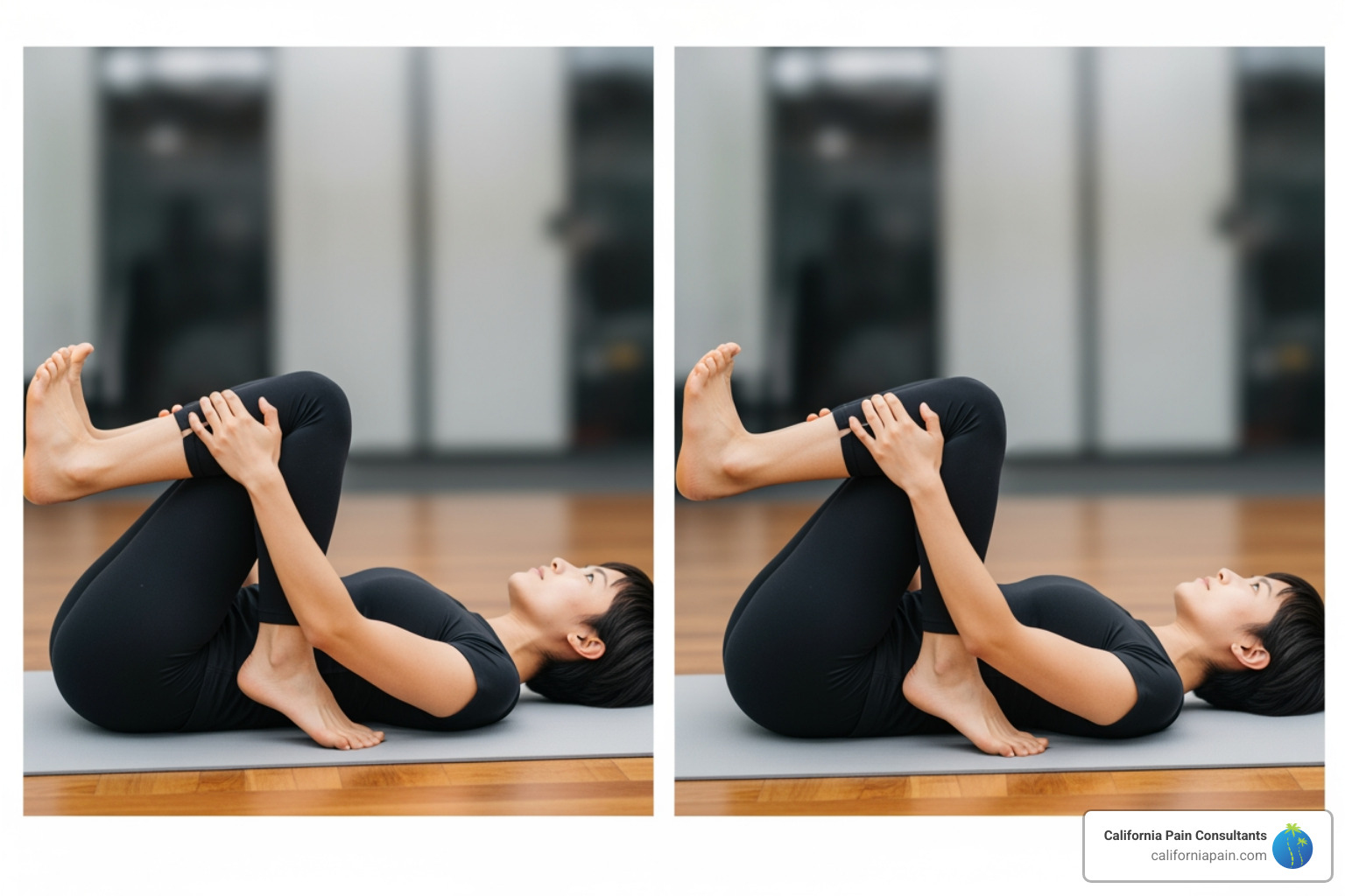 person demonstrating the single and double knee-to-chest stretch - lower back stretches person demonstrating the single and double knee-to-chest stretch - lower back stretches