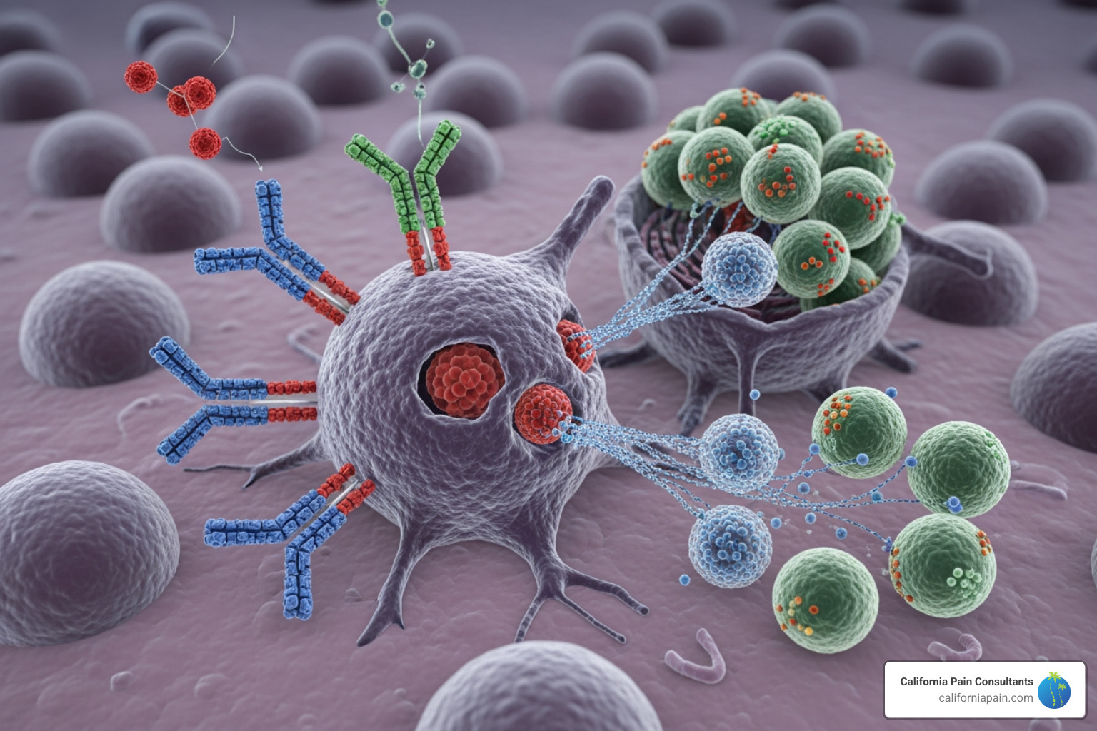 Illustrating different types of biotherapeutics like antibodies, cells, and genes targeting a disease - what is biotherapeutics