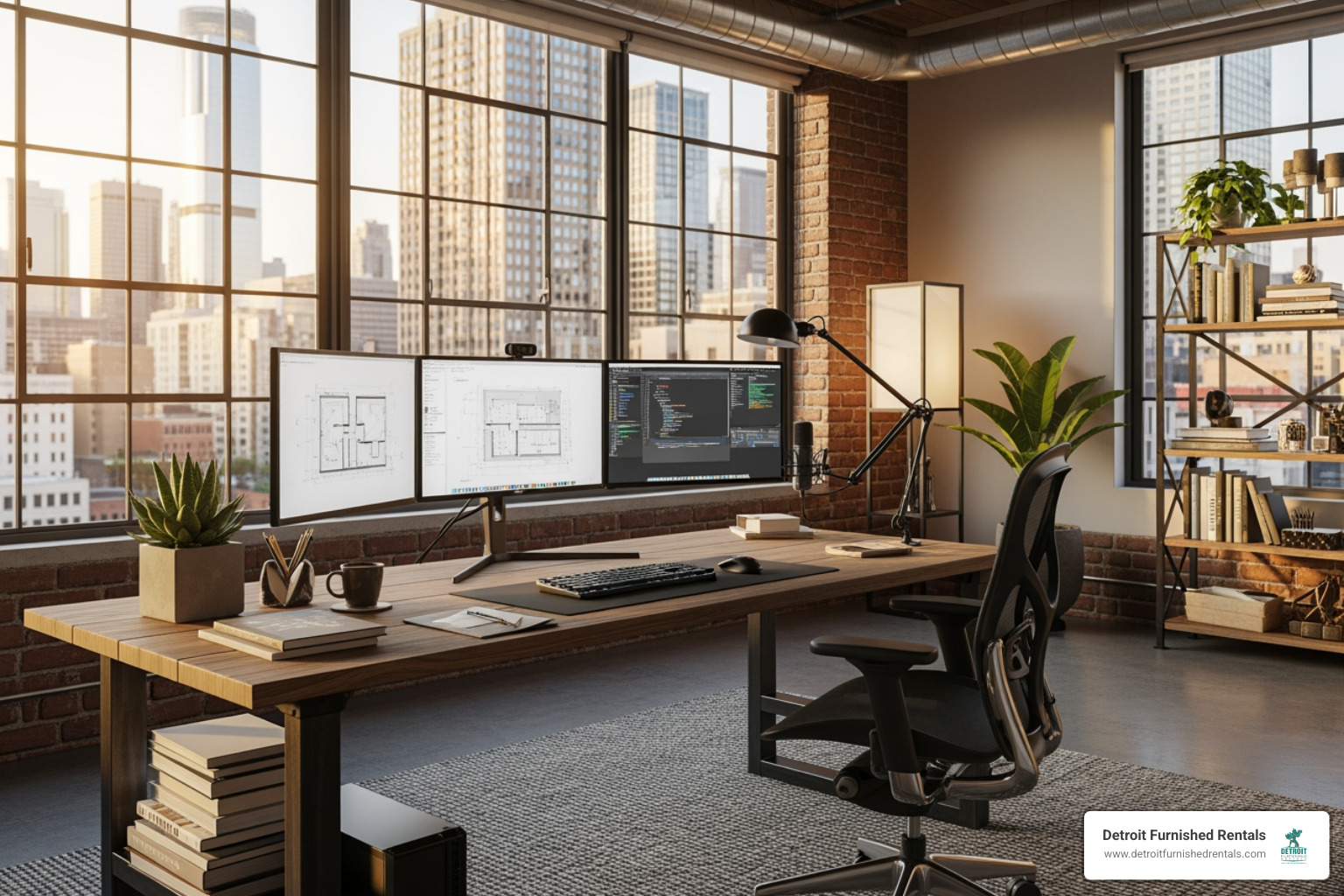 well-equipped home office setup within a loft apartment - housing for professionals