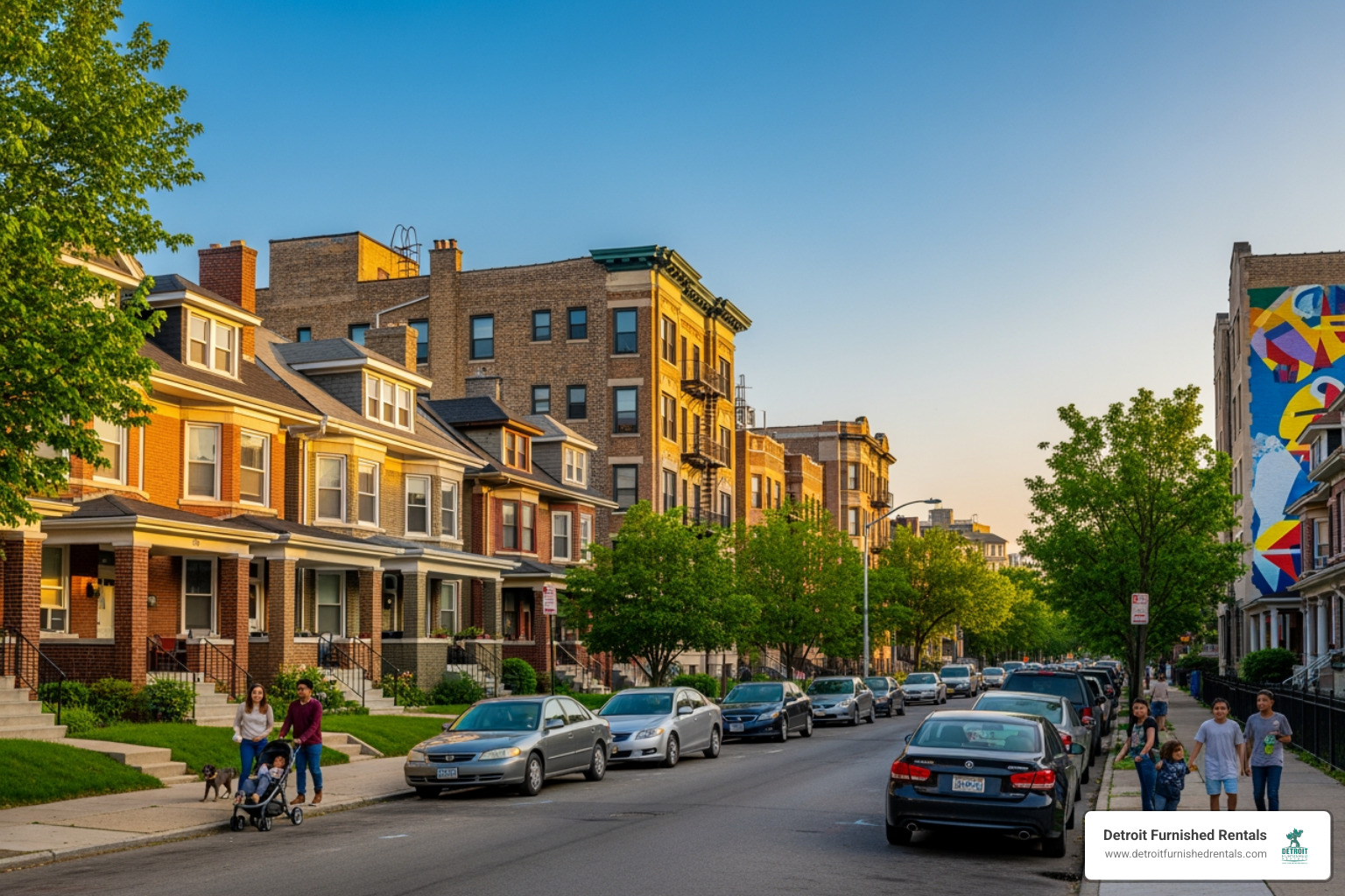 Diverse street with single-family homes and low-rise apartment buildings in Detroit - Rental homes Detroit Diverse street with single-family homes and low-rise apartment buildings in Detroit - Rental homes Detroit