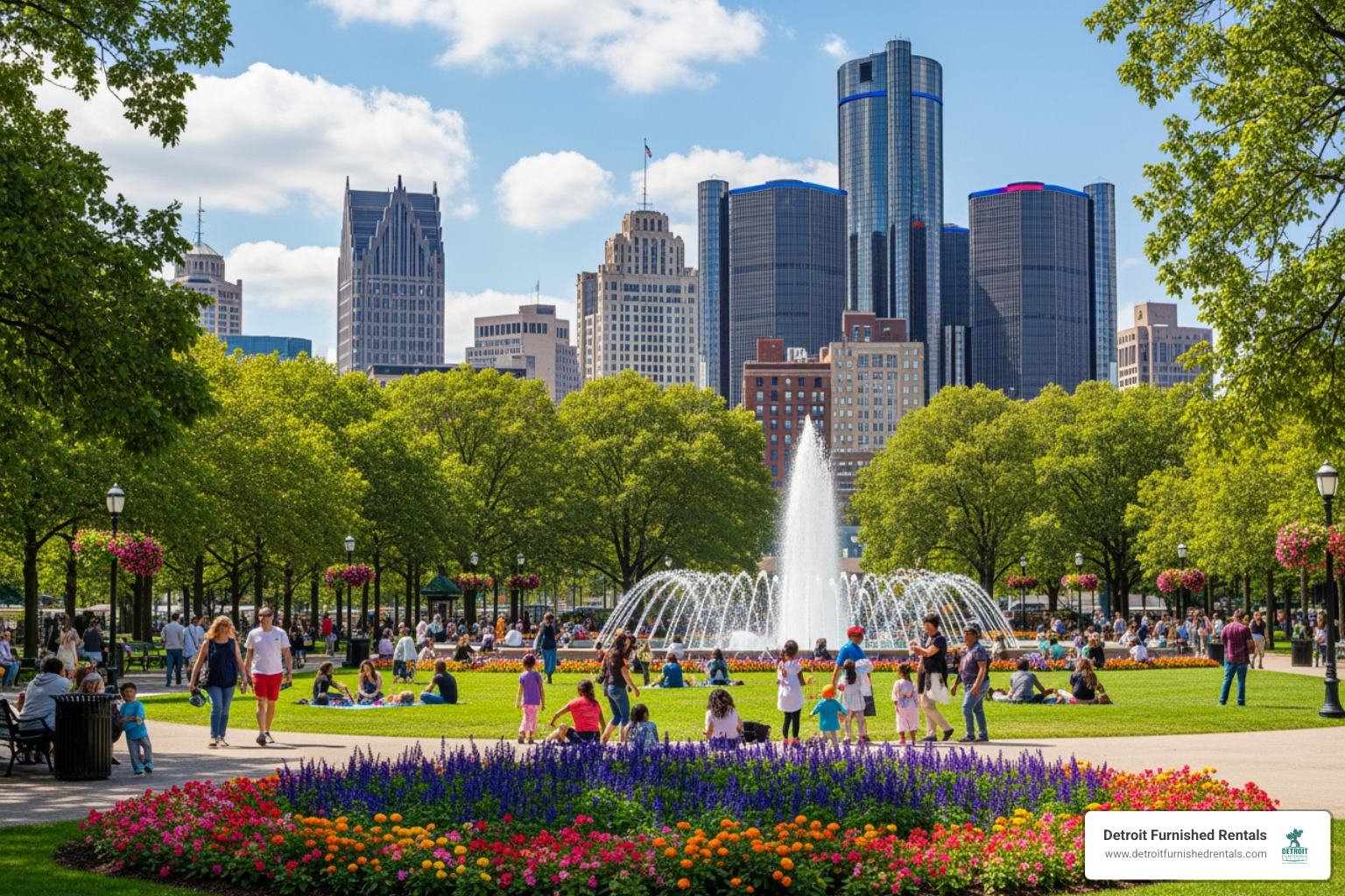 Campus Martius Park in the summer - extended stay in Detroit