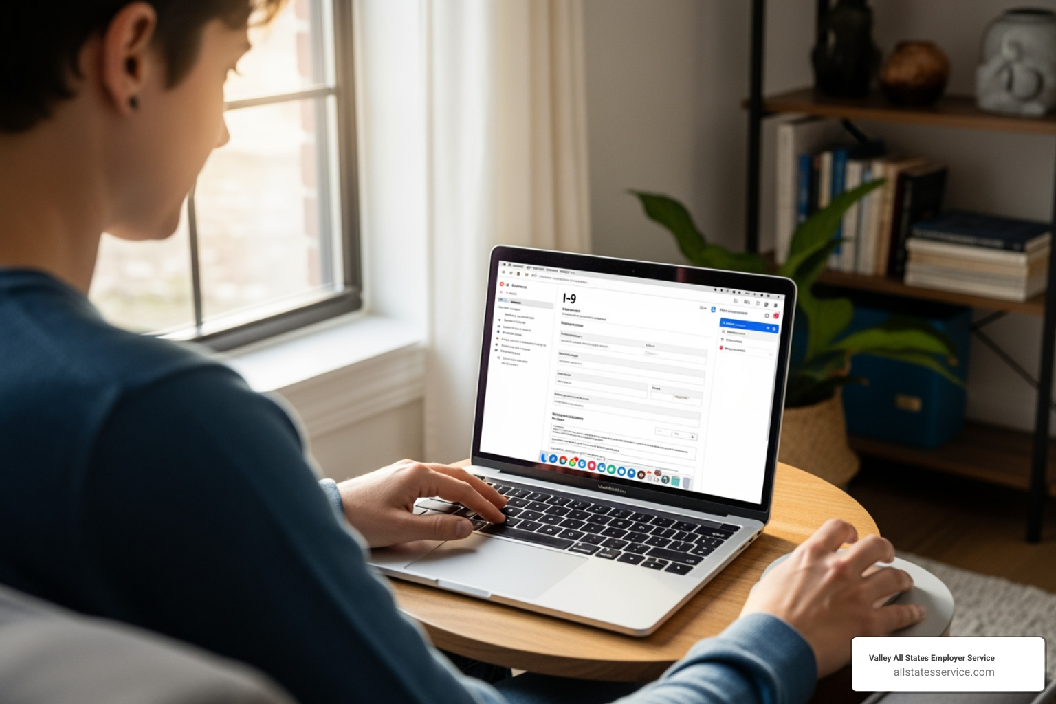 Image of a remote employee completing their I-9 on a laptop from home - electronic i-9 solution Image of a remote employee completing their I-9 on a laptop from home - electronic i-9 solution