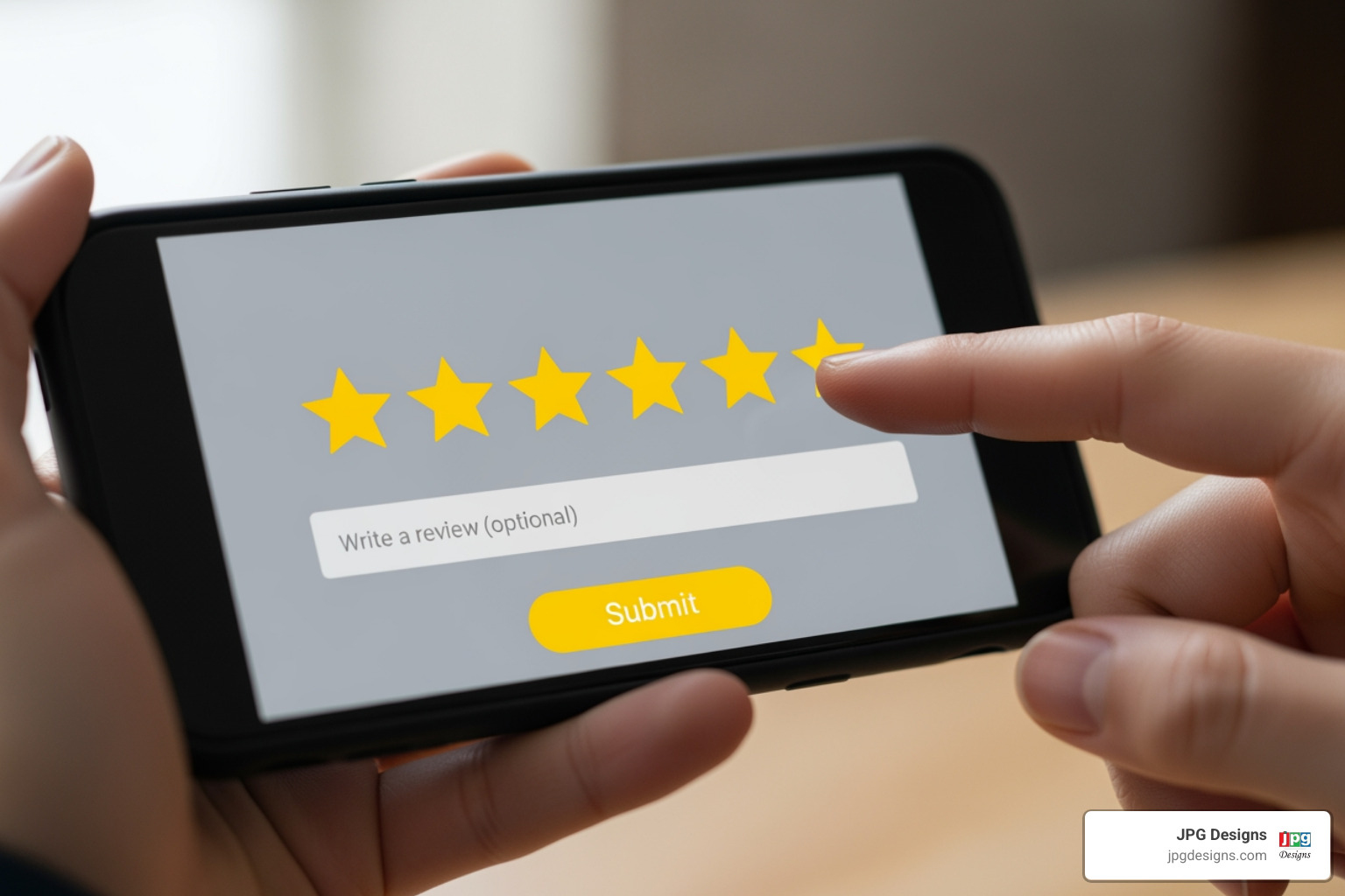 customer leaving a 5-star review on their phone - local SEO Rhode Island
