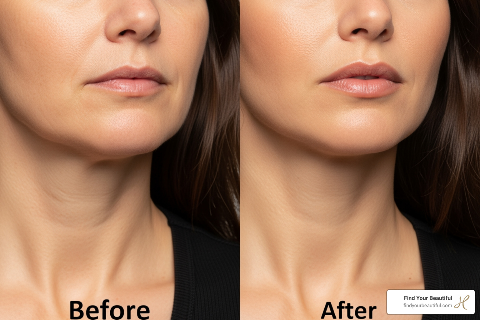 female patient's jawline filler before and after results - jawline filler before and after