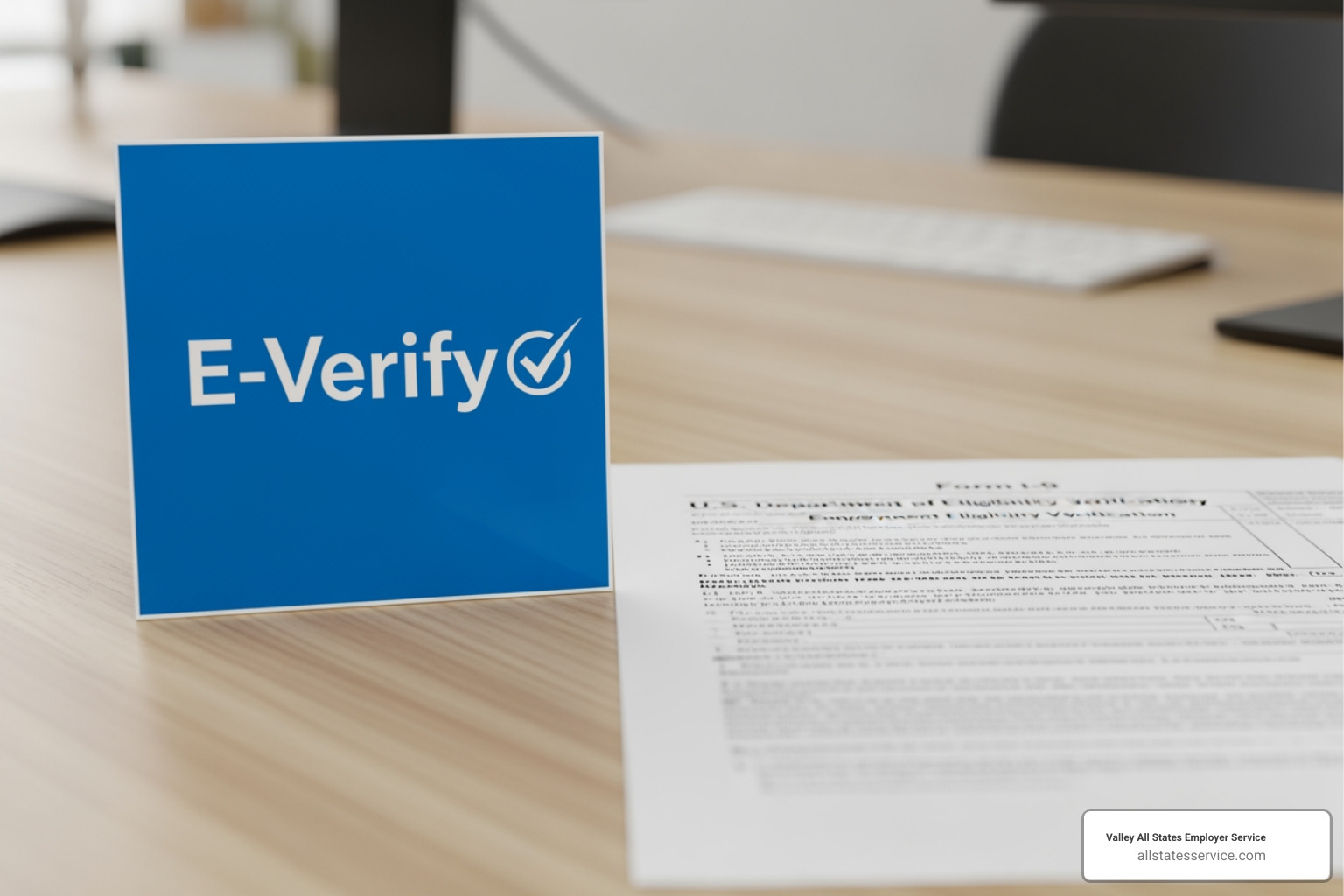 E-Verify logo next to a Form I-9 document - e verification uscis