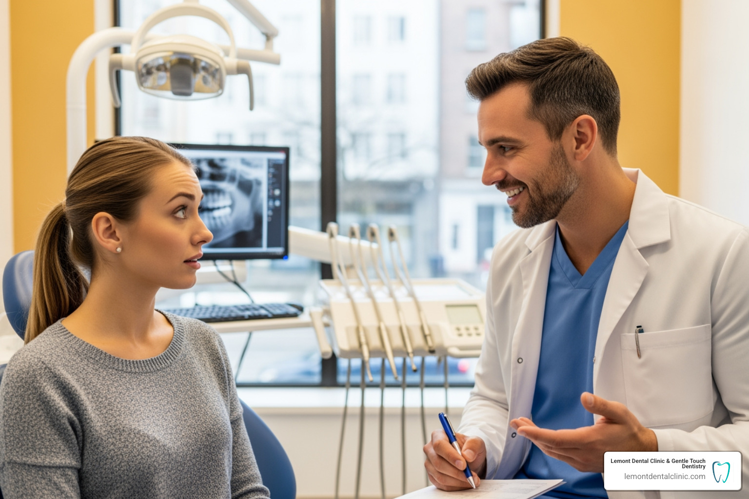 image of a dentist consulting with a nervous patient - sleep dentistry near me