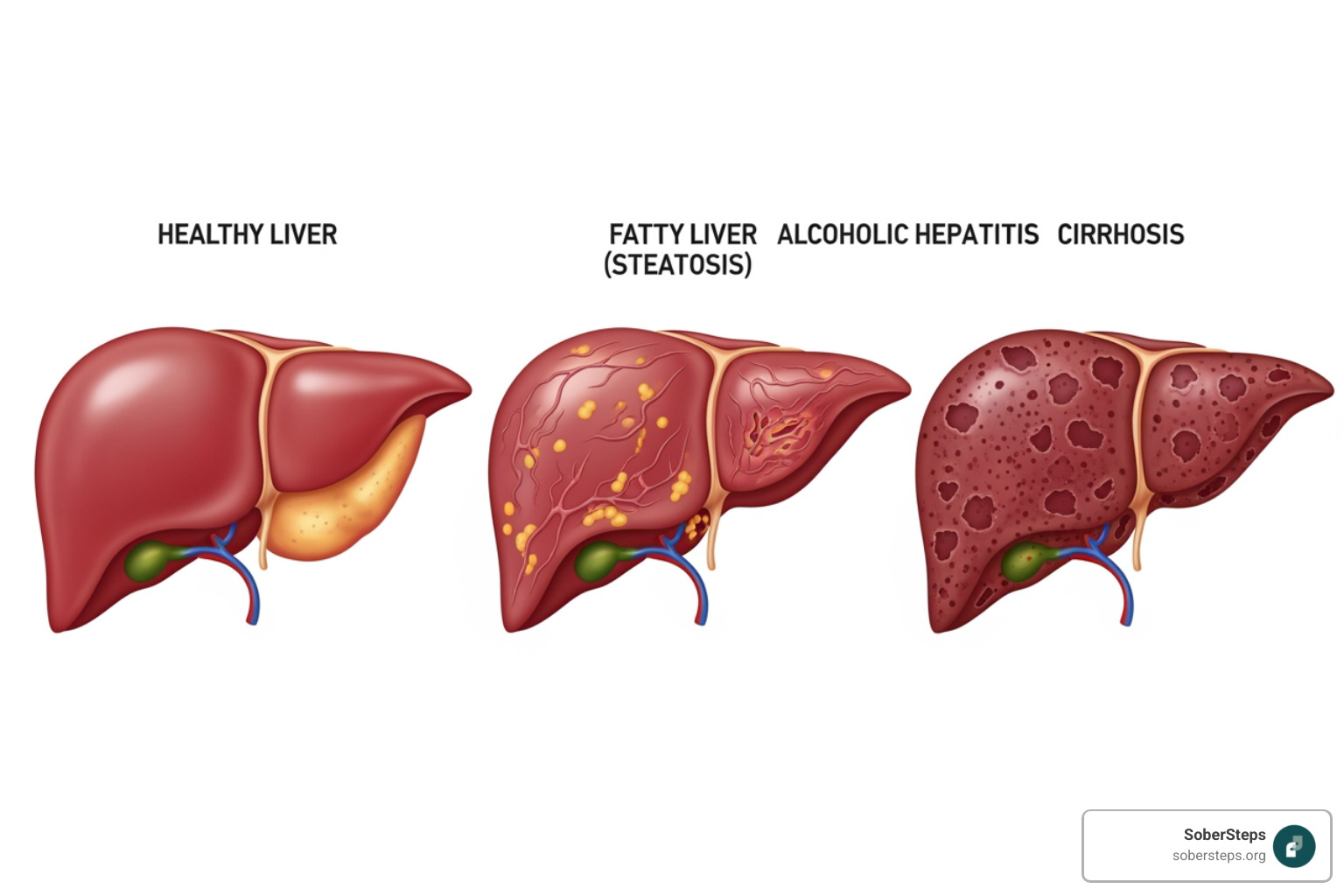 human liver showing stages of damage - Alcohol Use Disorder